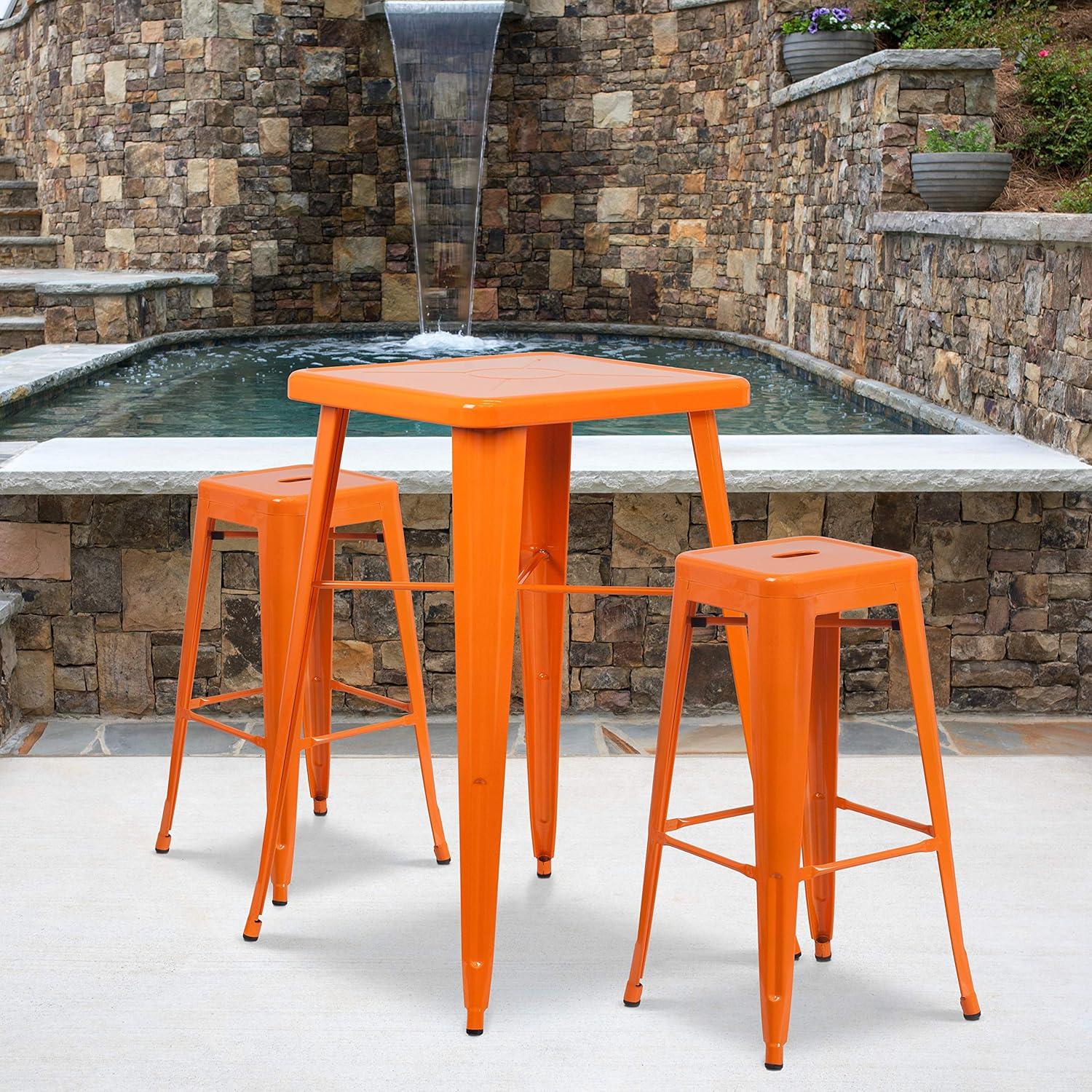 Flash Furniture Commercial Grade 30" High Backless Orange Metal Indoor-Outdoor Barstool with Square Seat