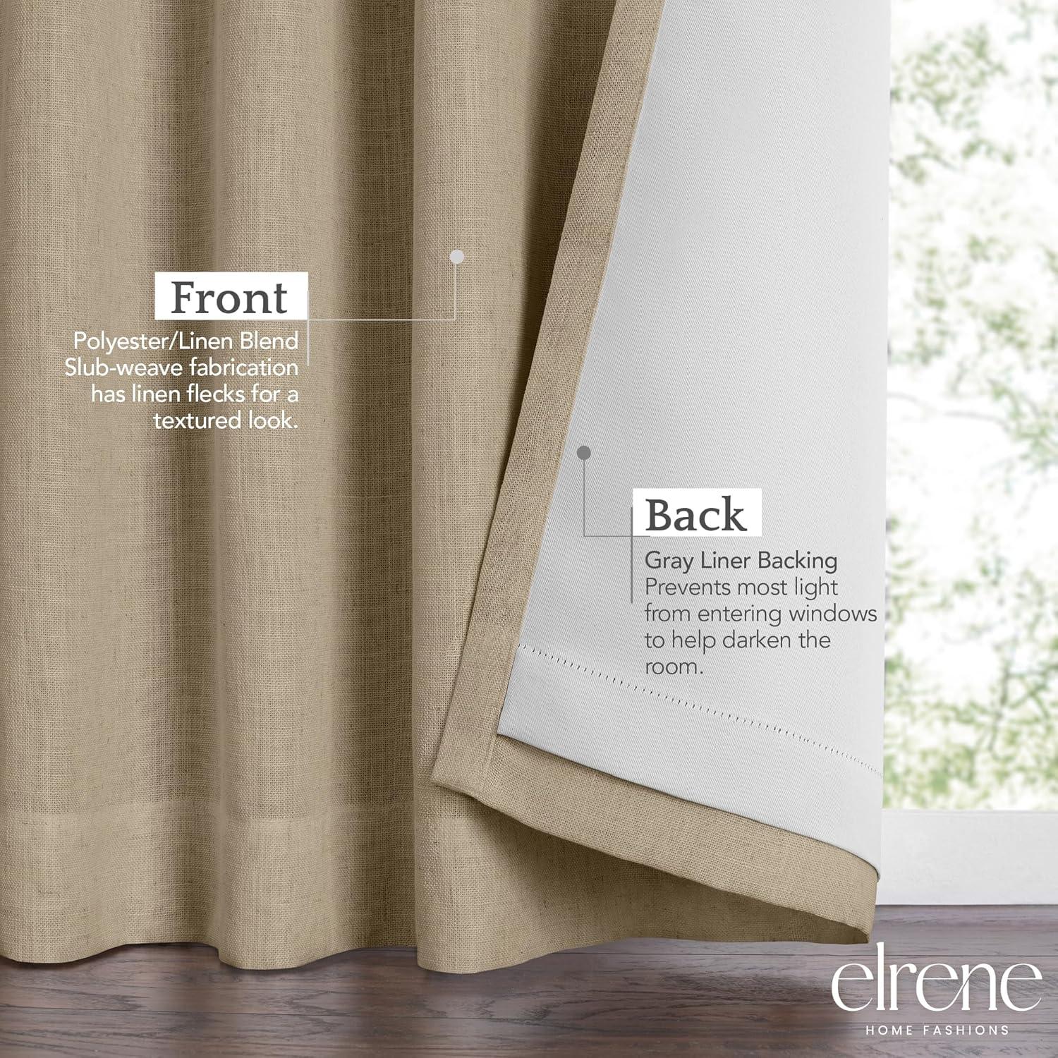 Harrow Solid Texture Room Darkening Single Window Curtain Panel - 52" x 95" - Linen - Elrene Home Fashions