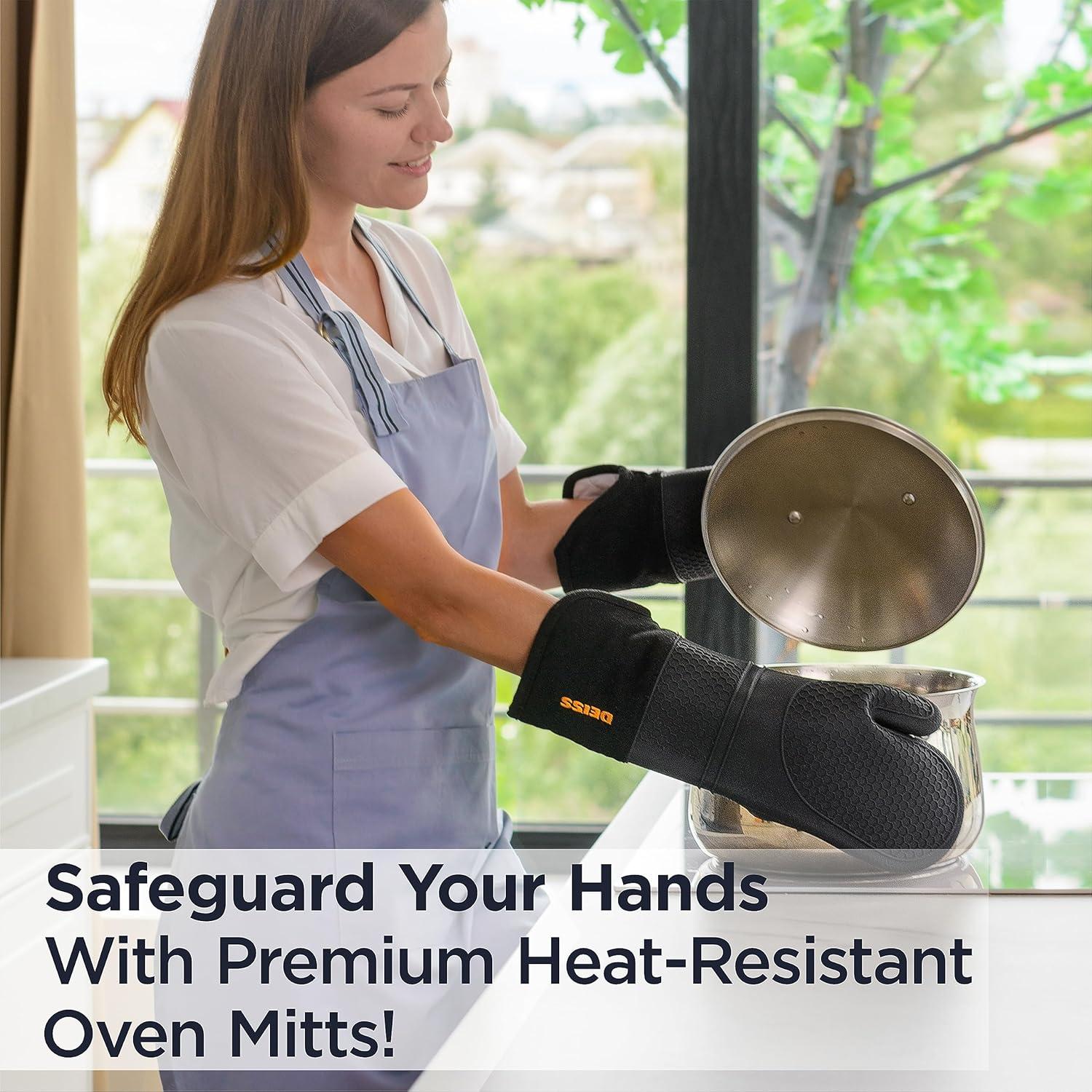 DEISS Deiss Pro 2-piece Heat and Stain Resistant Silicone Oven Mitts for Cooking