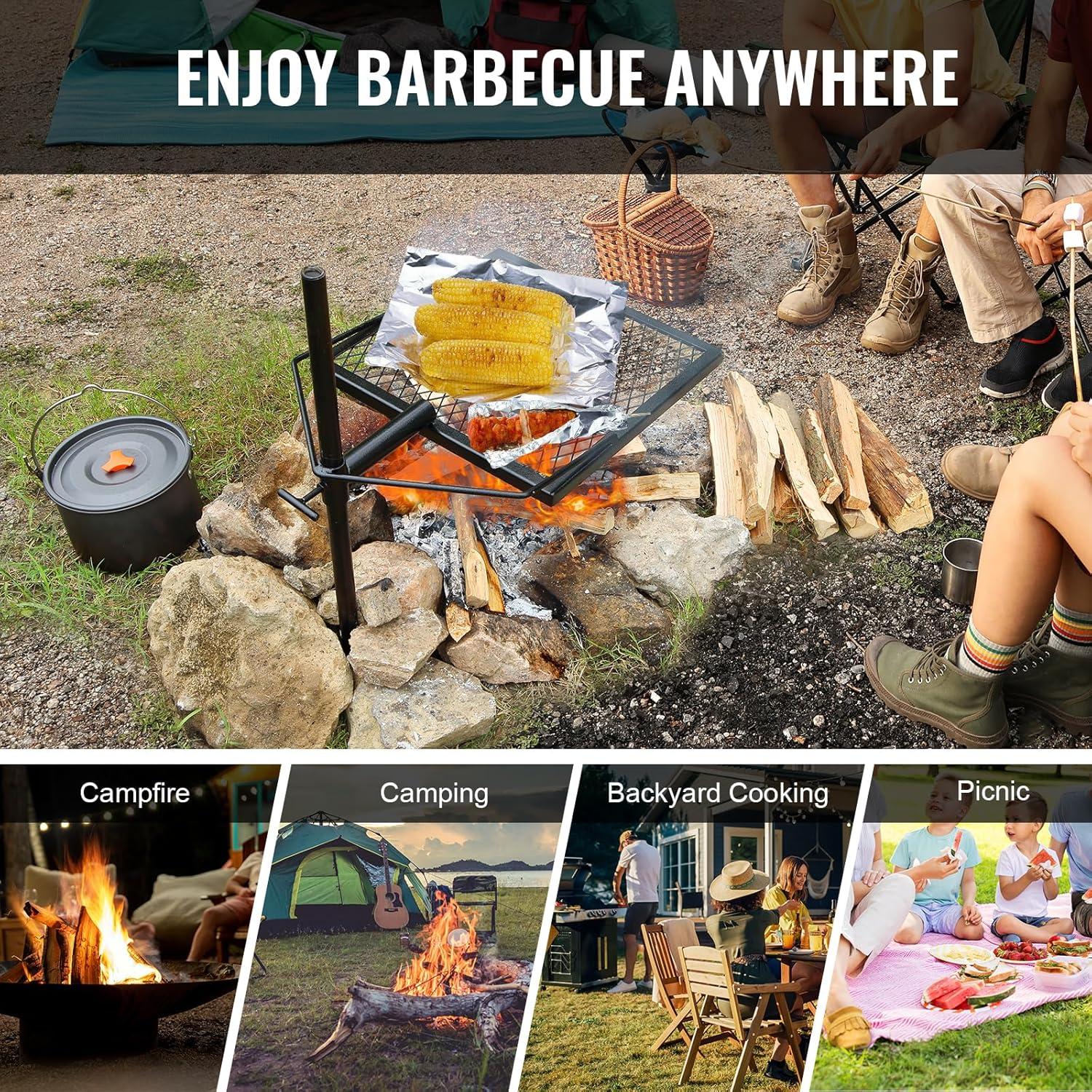 Heavy-Duty Black Stainless Steel Swivel Campfire Grill