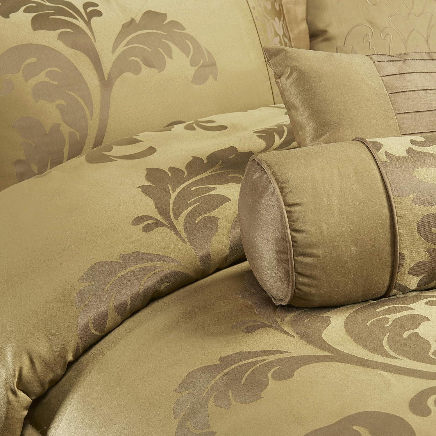 Chezmoi Collection Royale Jacquard Floral 7 Piece Comforter Set