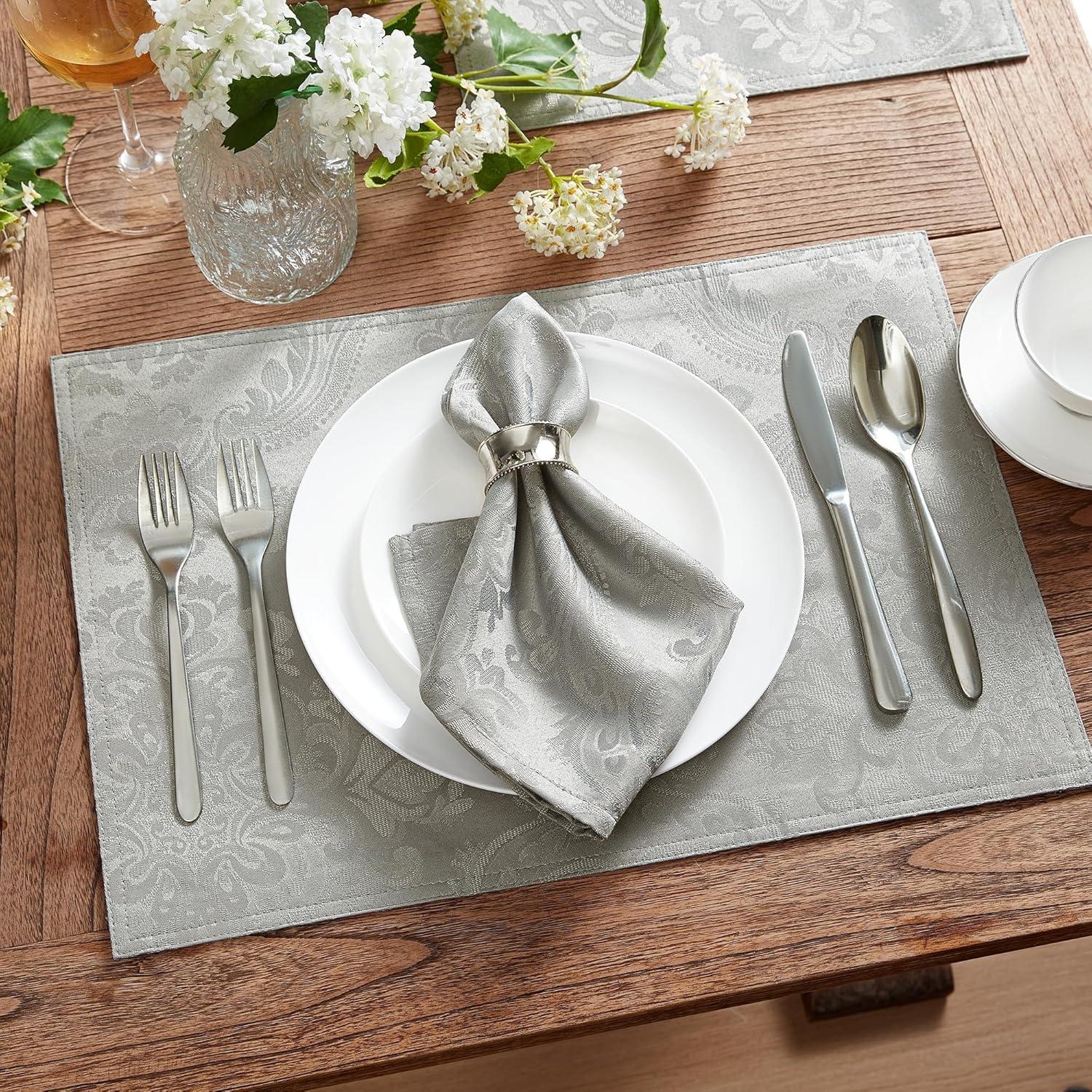 Elrene Caiden Elegance Damask Placemat, Set of 4 - 13" x 19" - Elrene Home Fashions