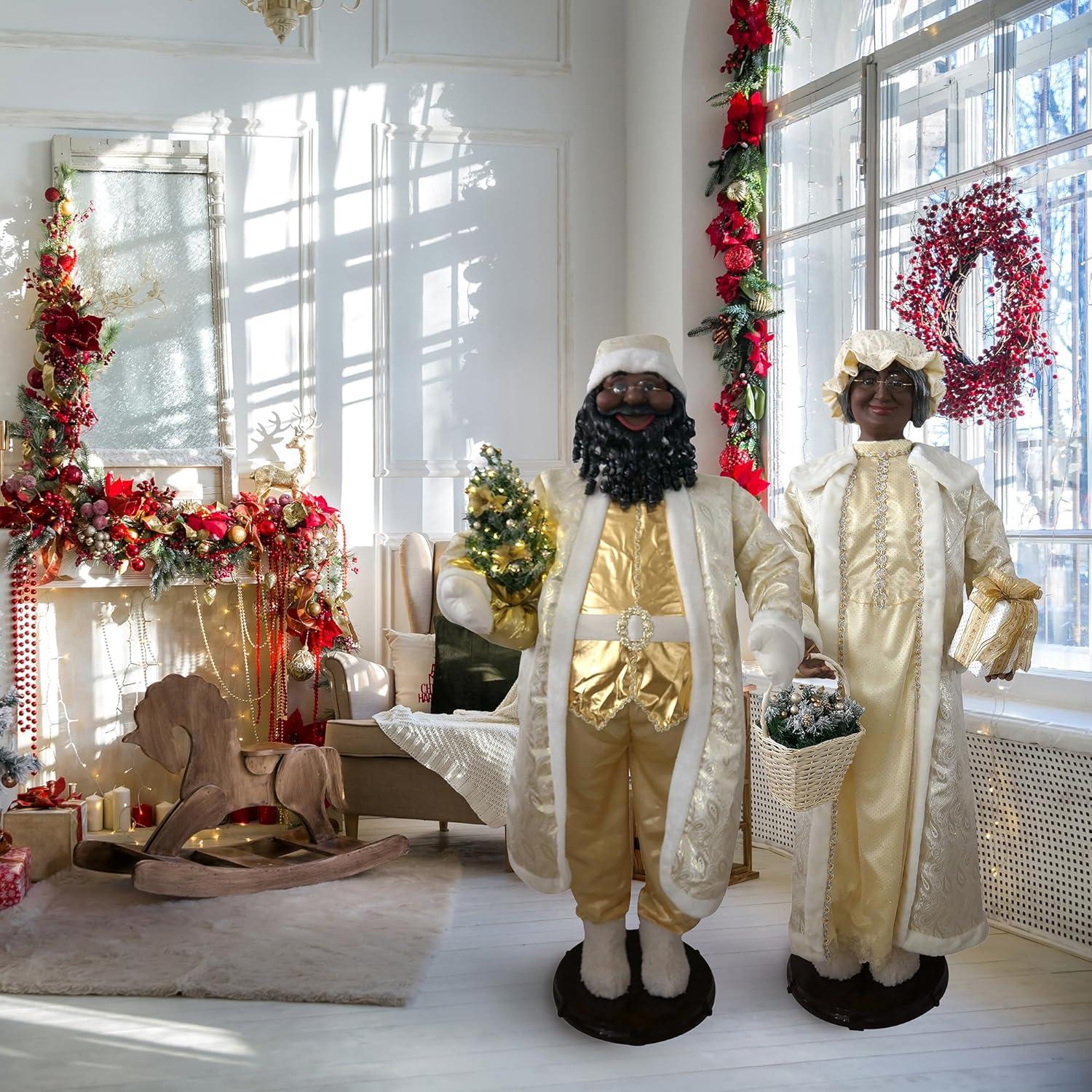 Fraser Hill Farm Life Size 58-in. Dancing African American Santa Animatronic in Gold Coat