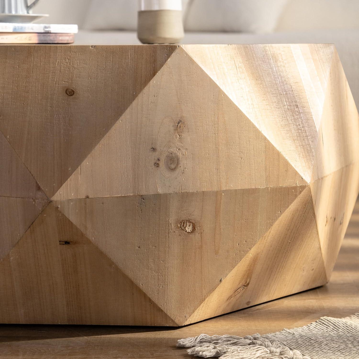 Natural Fir Wood Geometric Drum Coffee Table