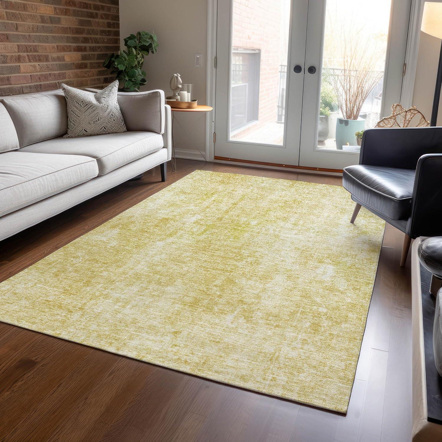 Gold Abstract Washable Synthetic 3' x 5' Area Rug