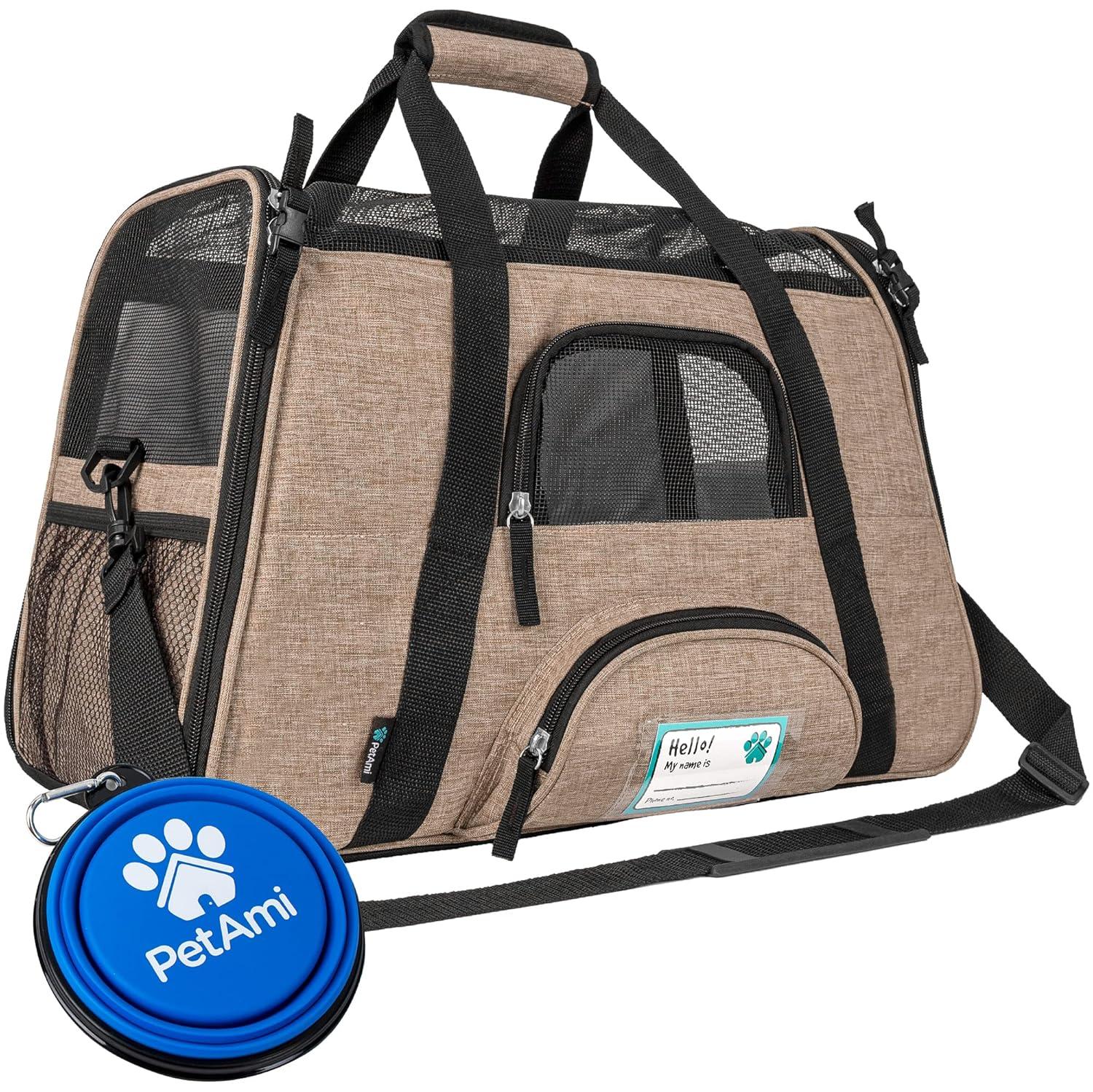 PetAmi Airline Approved Pet Carrier for Cat Dog, Soft Sided Travel Supplies Accessories, Ventilated Carrying Bag Kitten Puppy (Heather Taupe, Small)