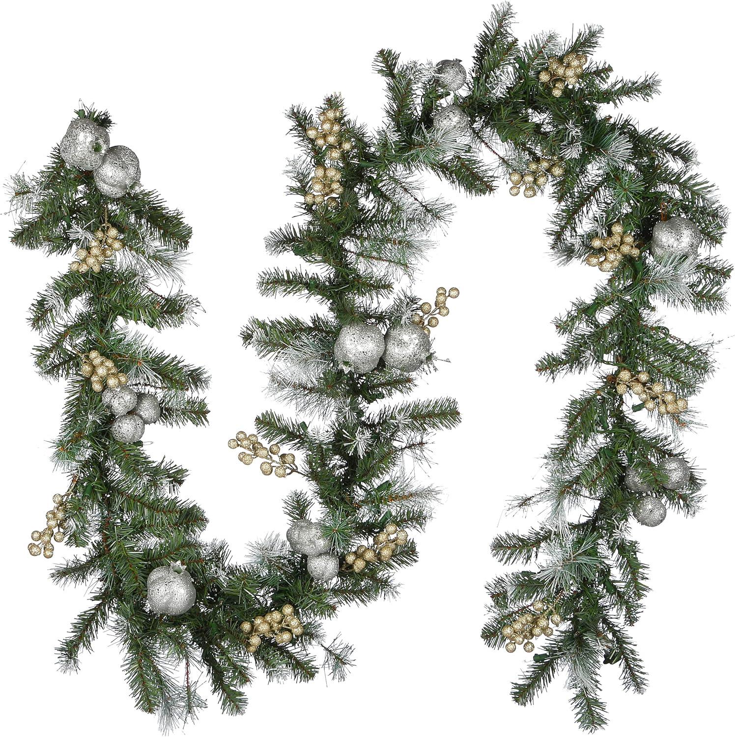 National Tree Company 9 ft. Glittery Pomegranate Pine Garland with Clear Lights