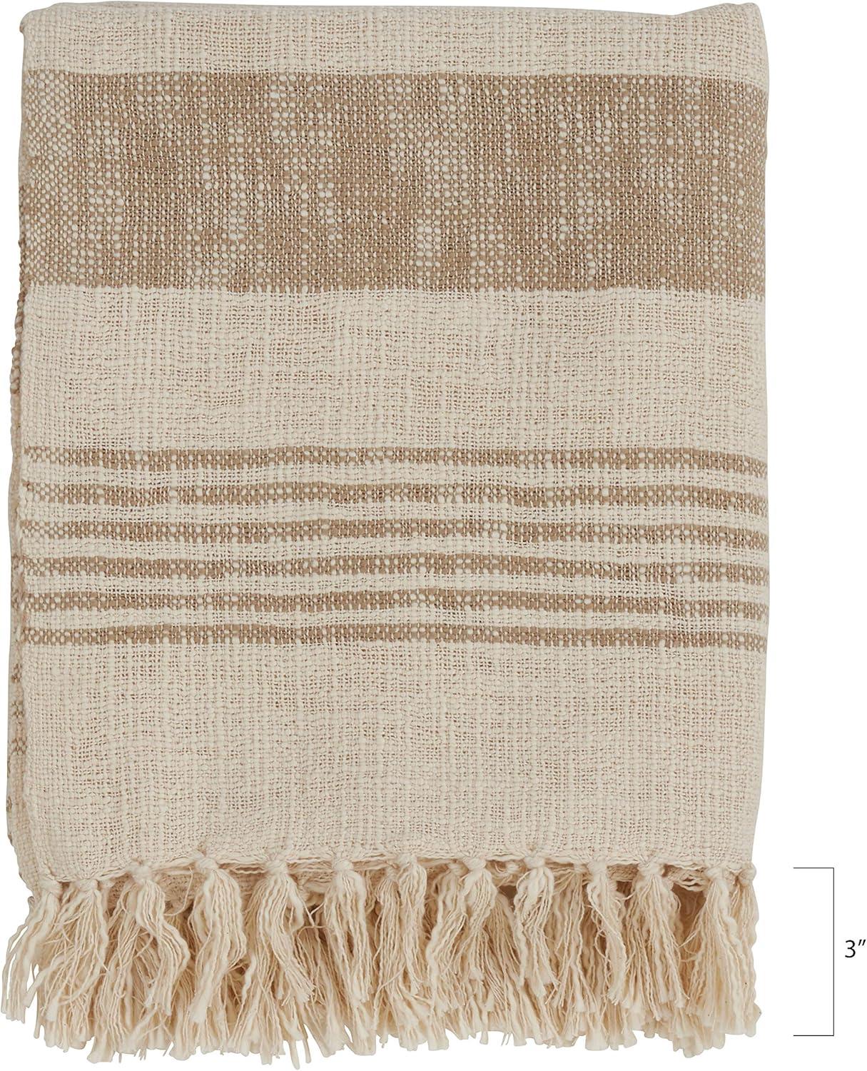 Natural Cotton Striped Reversible Throw Blanket with Tassels