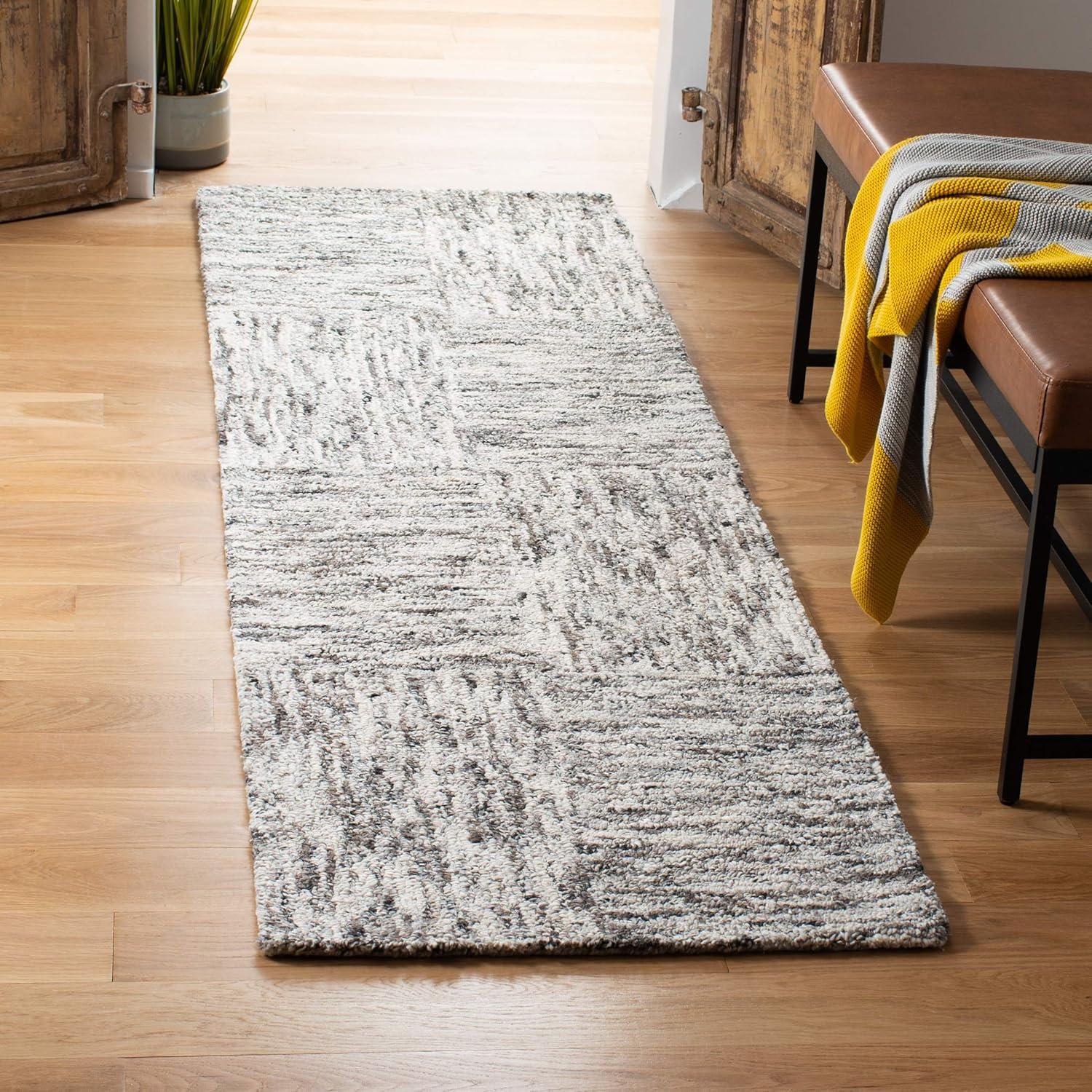 Ivory & Charcoal Abstract Hand-Tufted Wool Blend Runner Rug - 2'3" x 8'