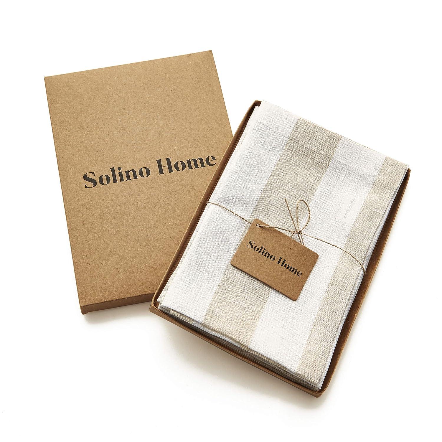 Solino Home Cabana Stripe - 100% Pure Linen Dinner Napkins (Set of 4)