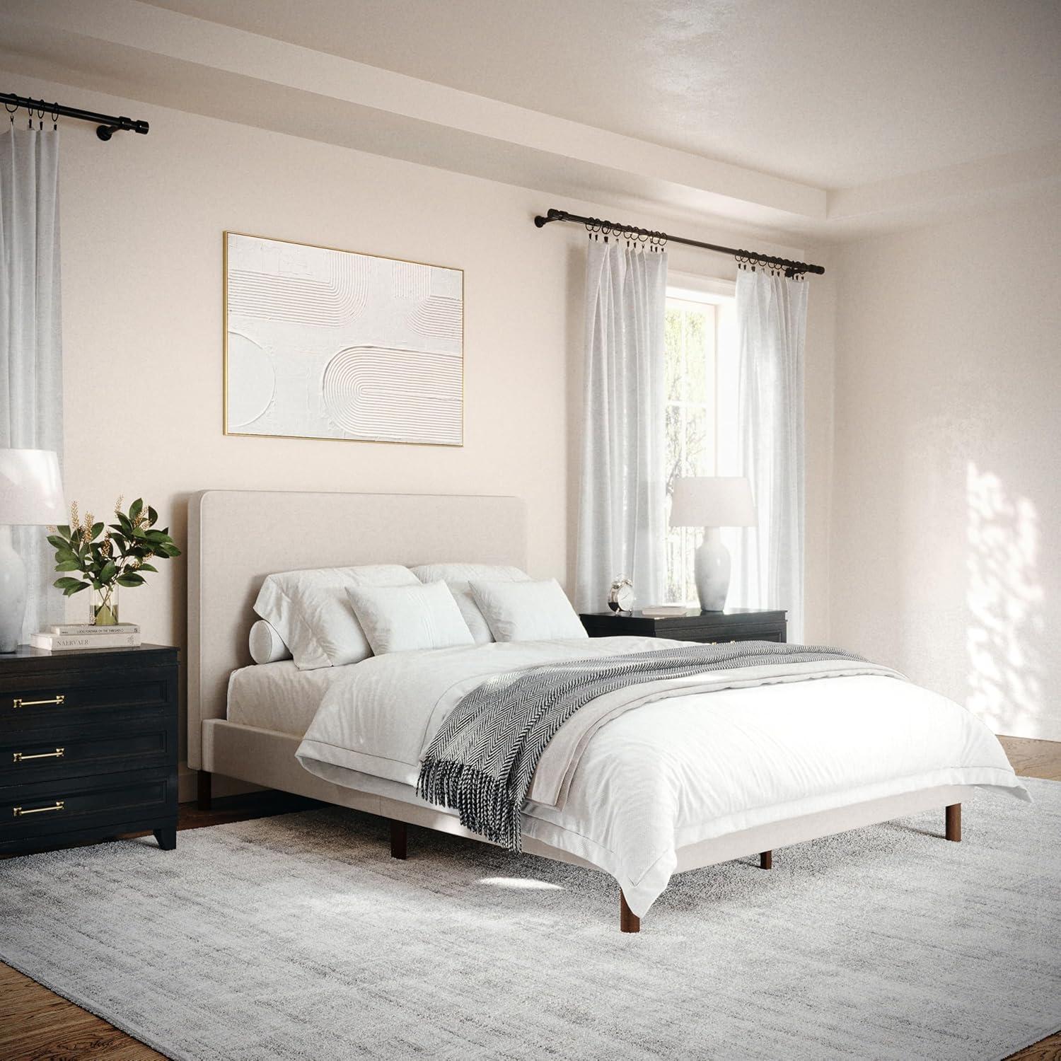 Martha Stewart Martha Stewart Britta Upholstered Platform Bed With Piped Detail Headboard