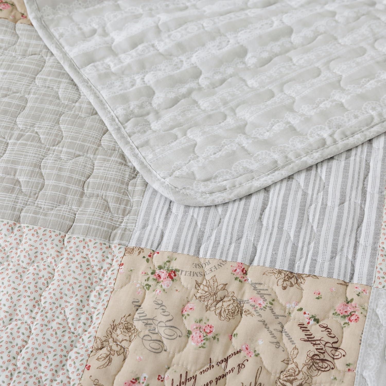 Neutral Tan and Cream Cotton Patchwork Quilted Throw Blanket