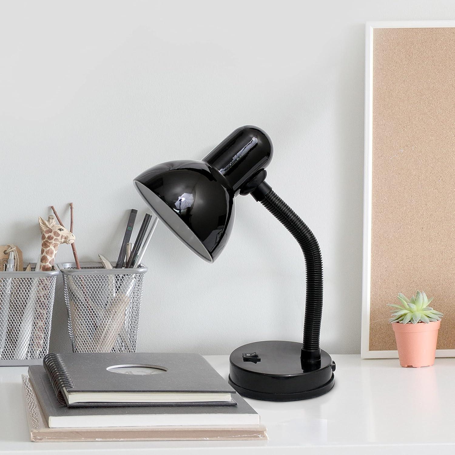 Simple Designs 14.25" Basic Metal Desk Lamp with Flexible Hose Neck, Black, With LED Bulb Included