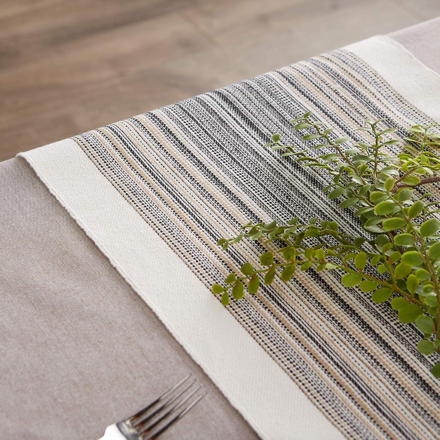 Design Imports  Black Striped Fringe Ribbed Table Runner 14X72