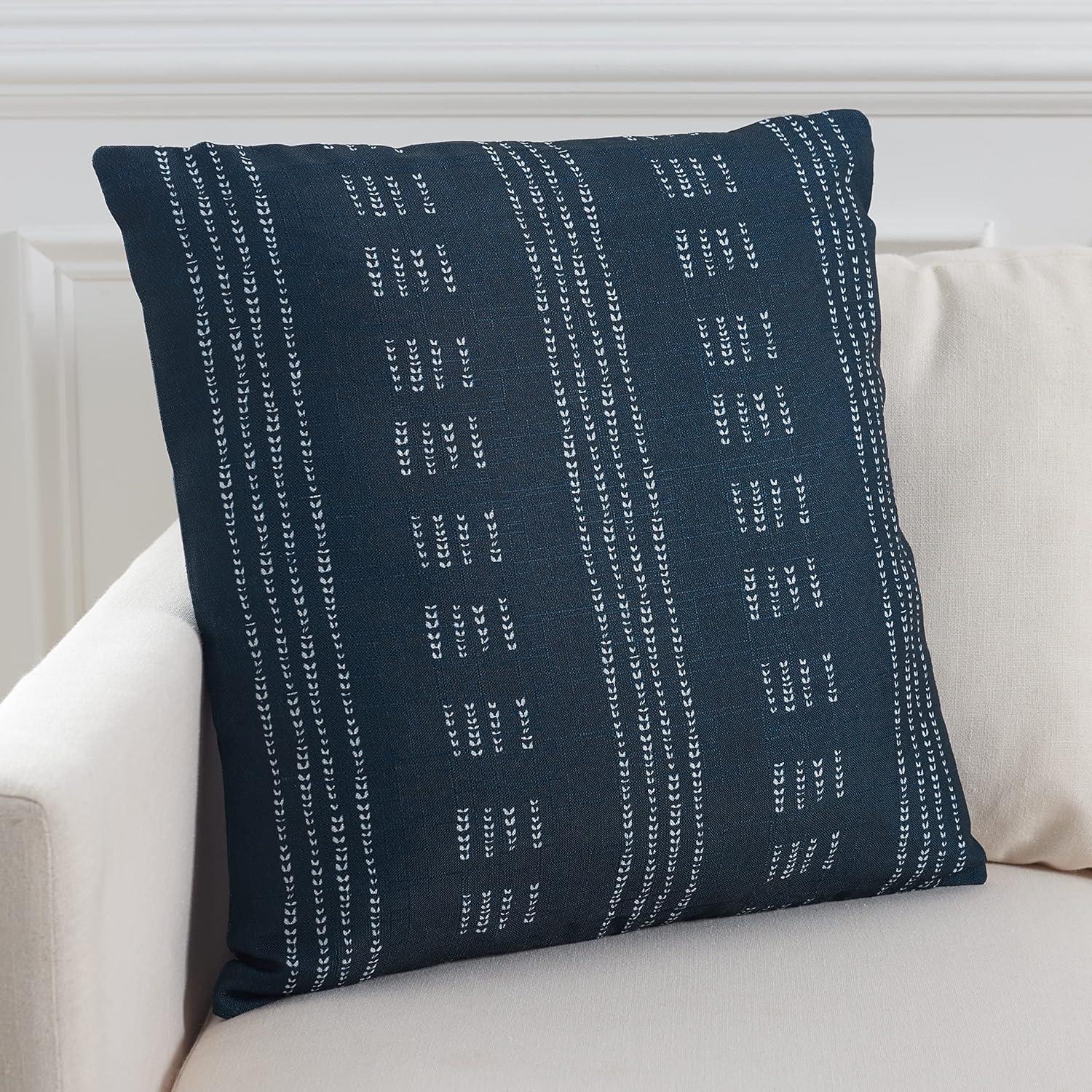 Navy and White Striped Rectangular Throw Pillow