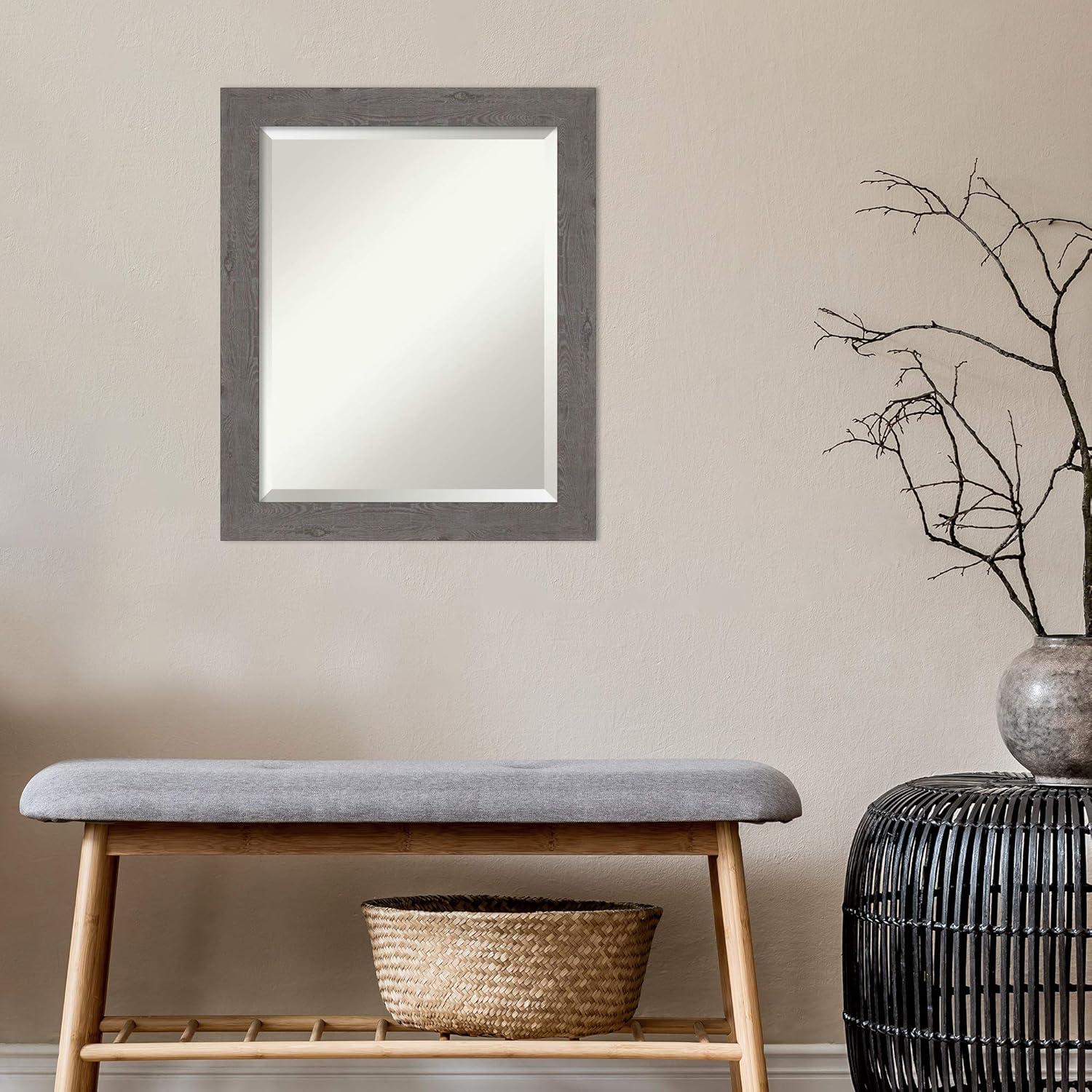 Medium Rectangle Distressed Grey Beveled Glass Modern Mirror (23.25 in. H x 19.25 in. W)