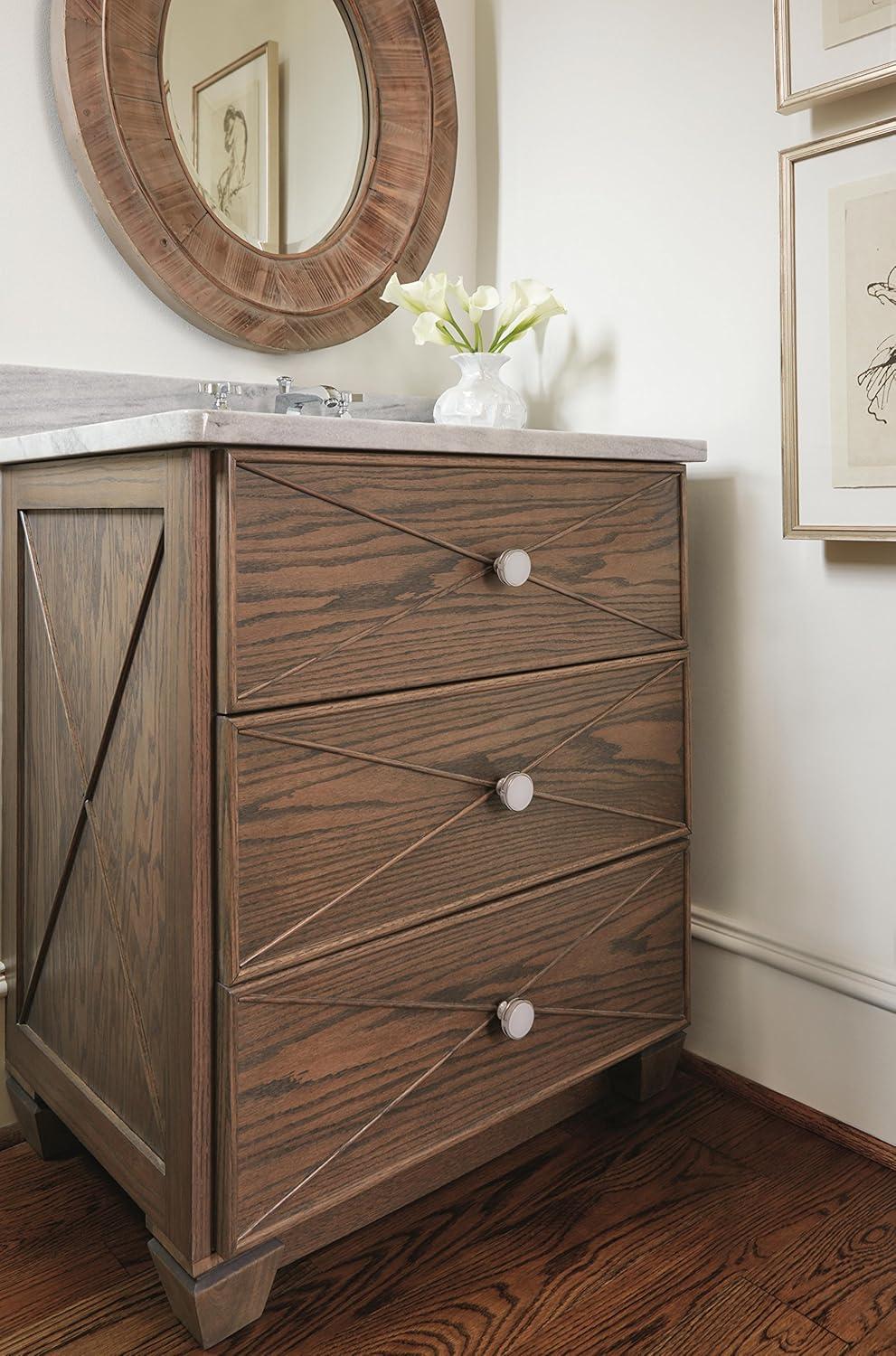 Polished Nickel and Frosted Round Cabinet Knob with Mounting Hardware