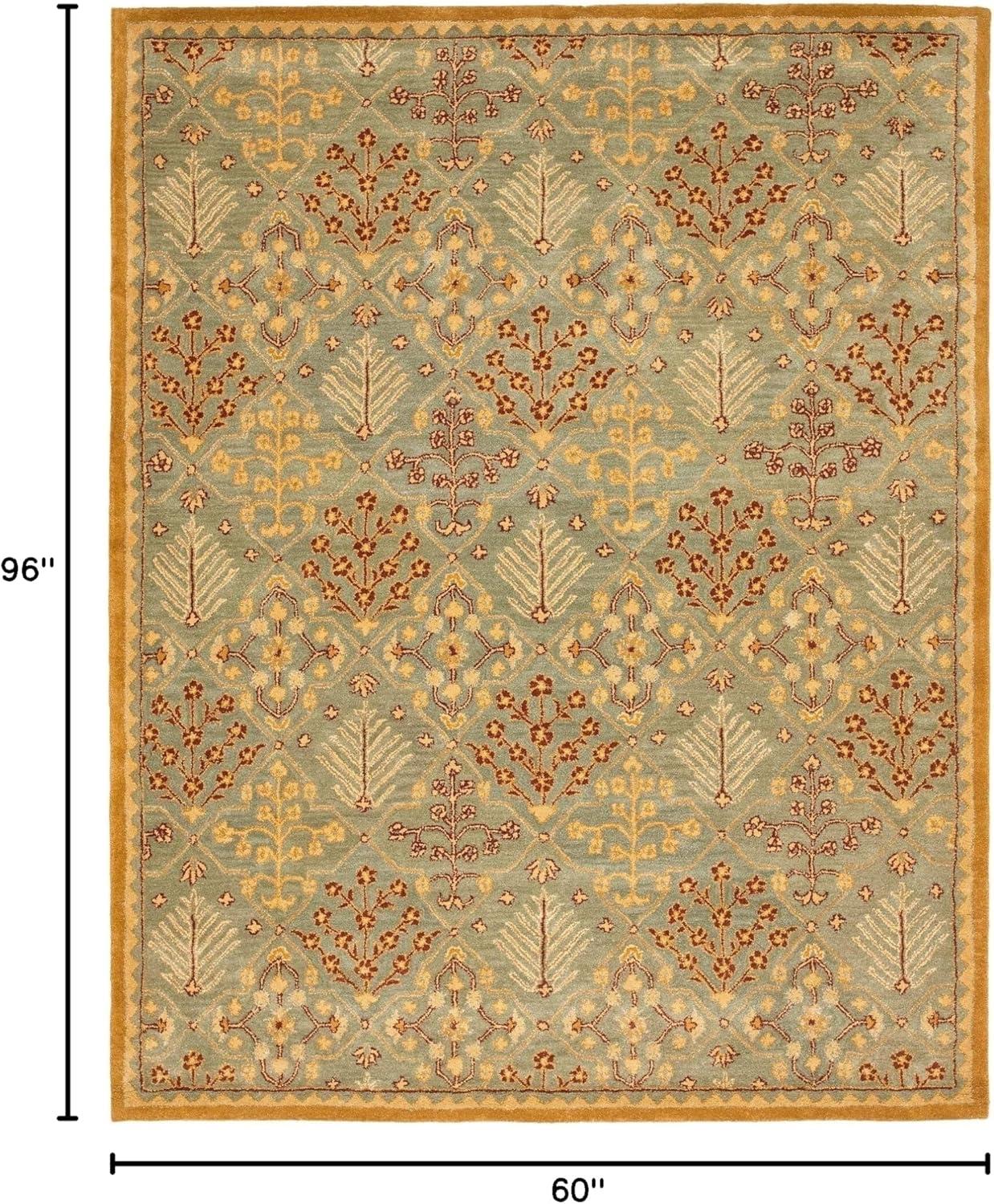 SAFAVIEH Antiquity Trafford Floral Geometric Wool Area Rug, Light Blue/Gold, 5' x 8'