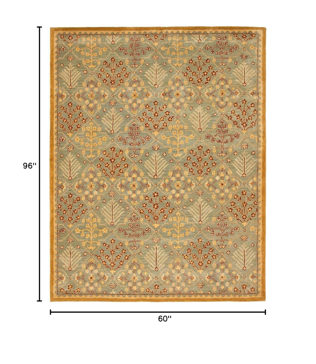 SAFAVIEH Antiquity Trafford Floral Geometric Wool Area Rug, Light Blue/Gold, 5' x 8'