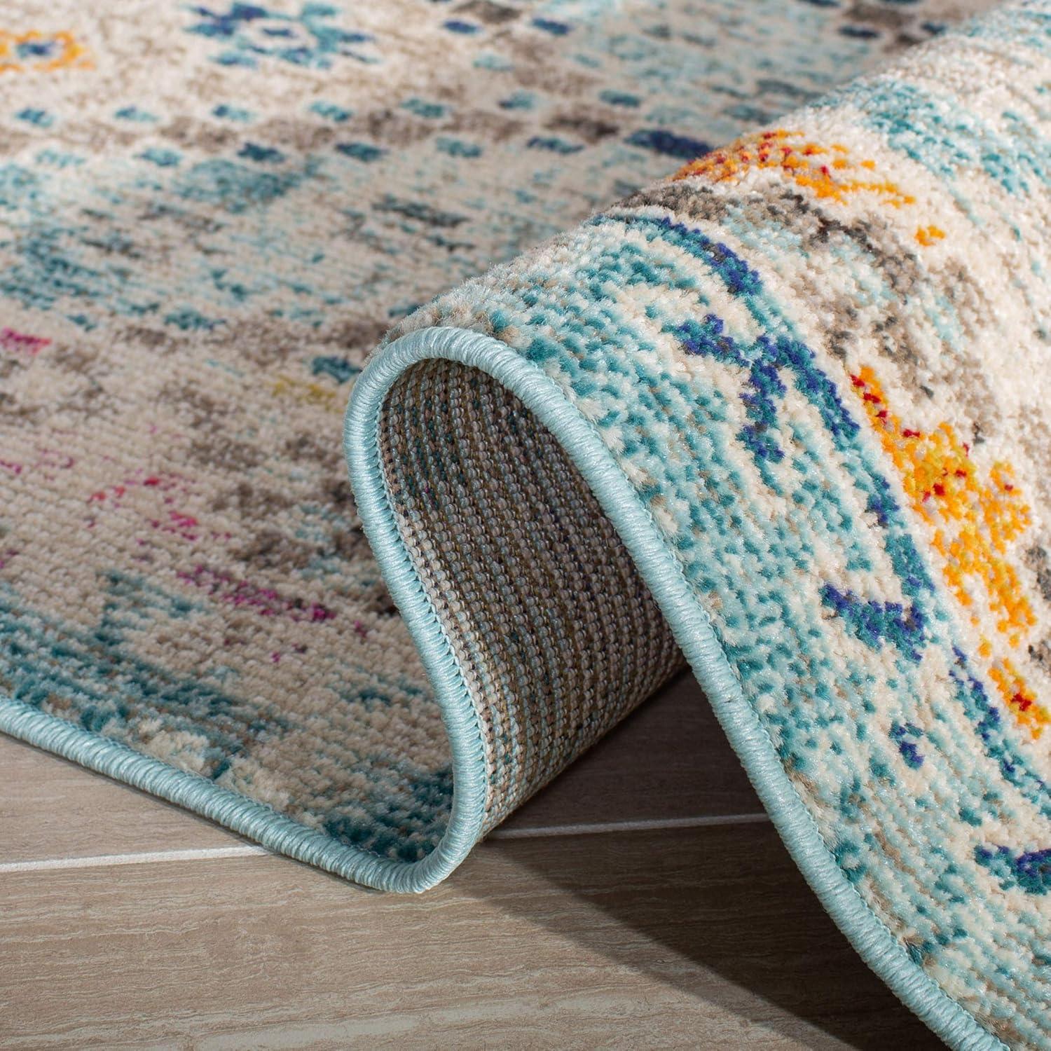 Madison MAD418 Power Loomed Indoor Area Rug - Blue/Yellow - 6'7" Round - Safavieh