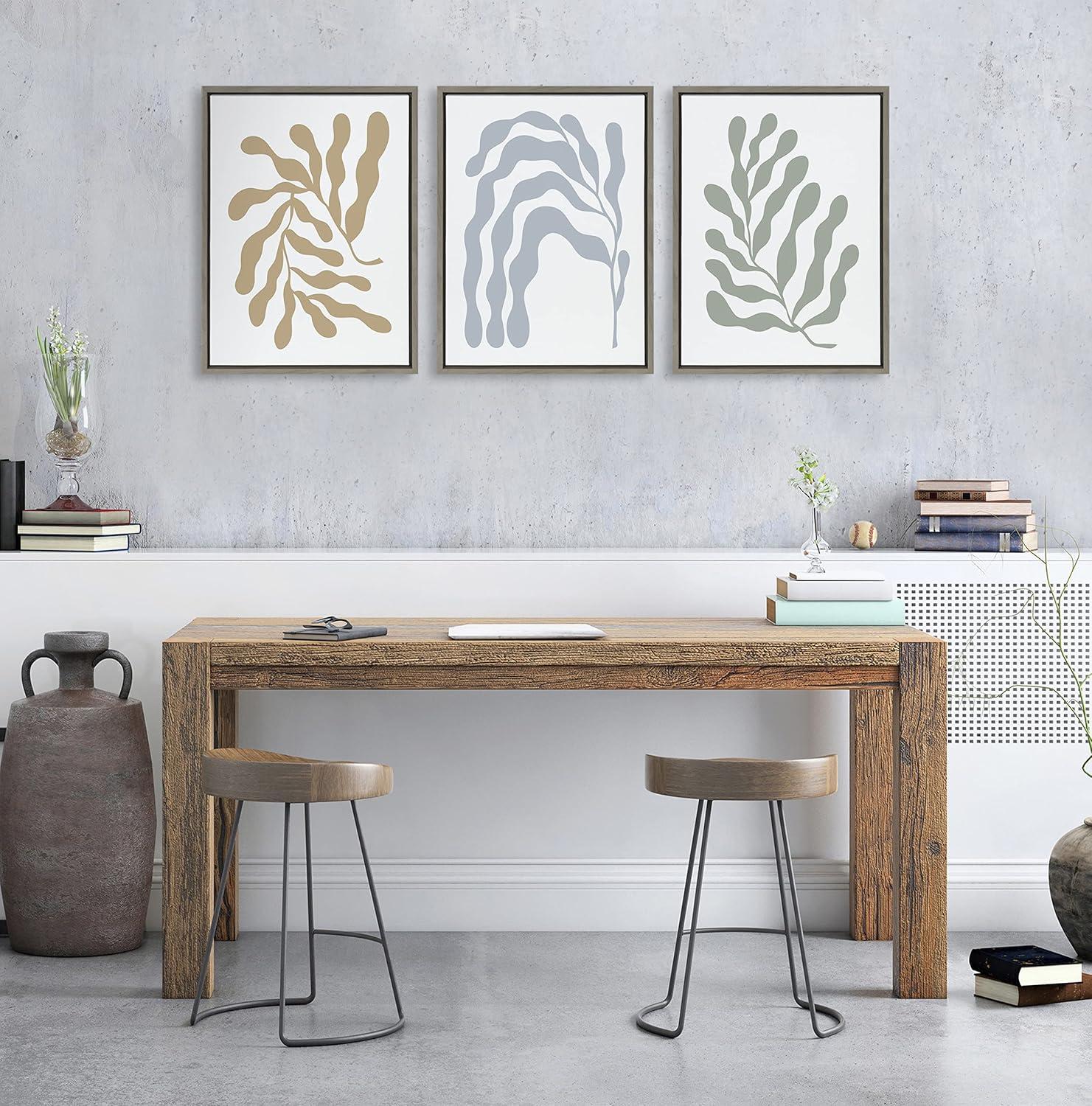 Kate and Laurel Sylvie Matisse Inspired Abstract Botanicals Framed Canvas by The Creative Bunch Studio, 3 Piece 18x24, Gray