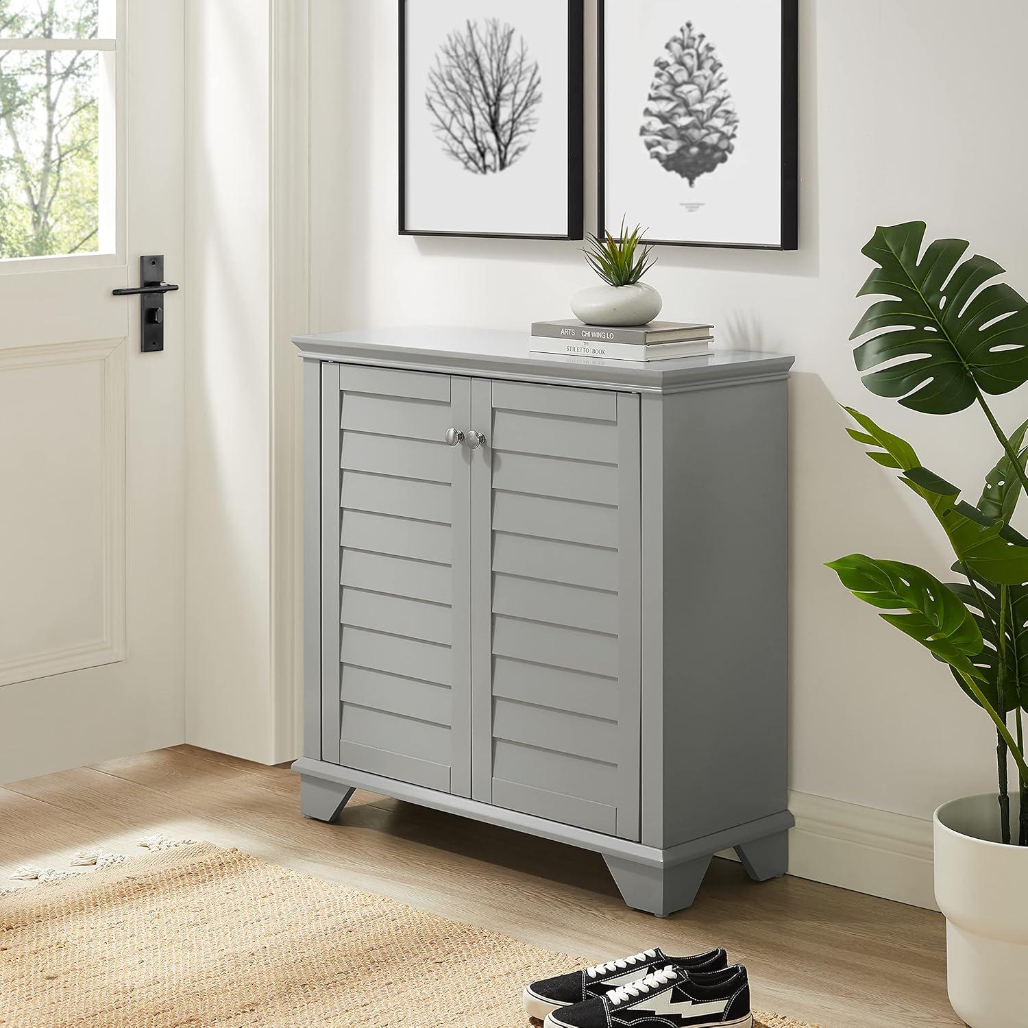 Gray Faux-Louvered Bathroom Storage Cabinet with Adjustable Shelves