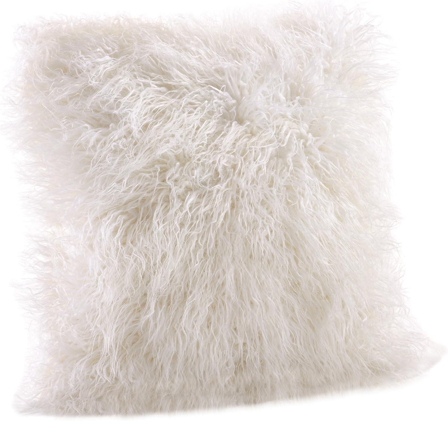 Poly Filled Faux Mongolian Fur Throw Pillow - Saro Lifestyle