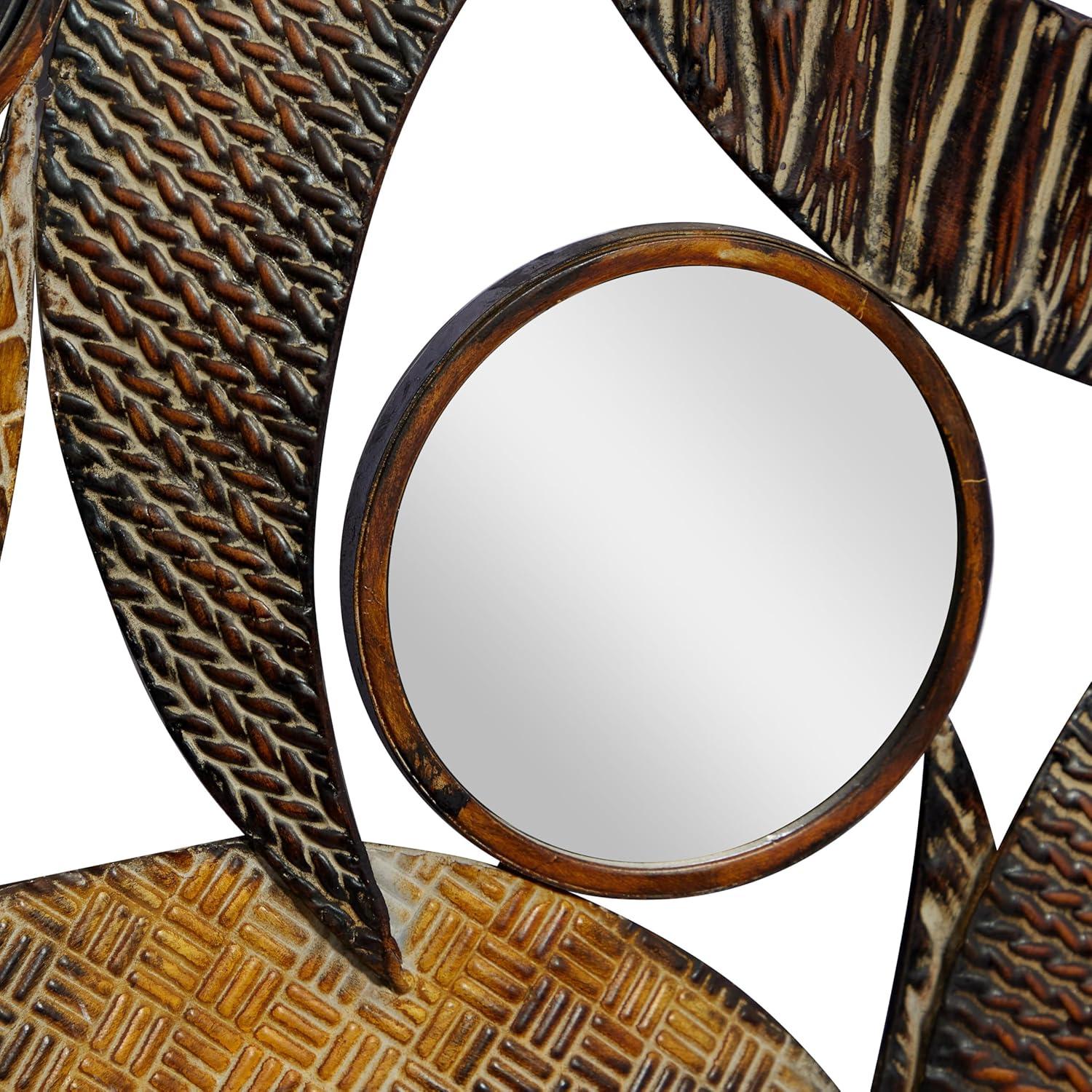 DecMode Contemporary Curved Metal Stips with Indigenous Patterns Wall Décor, 24"W x 40"H Features Gray, Brown, Maroon and Yellow Polished Finish