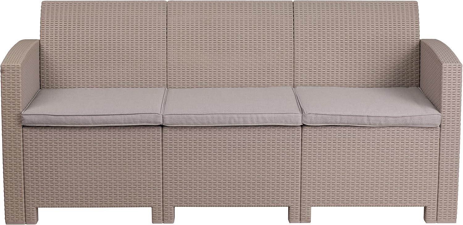 Flash Furniture Light Gray Faux Rattan Sofa with All-Weather Light Gray Cushions