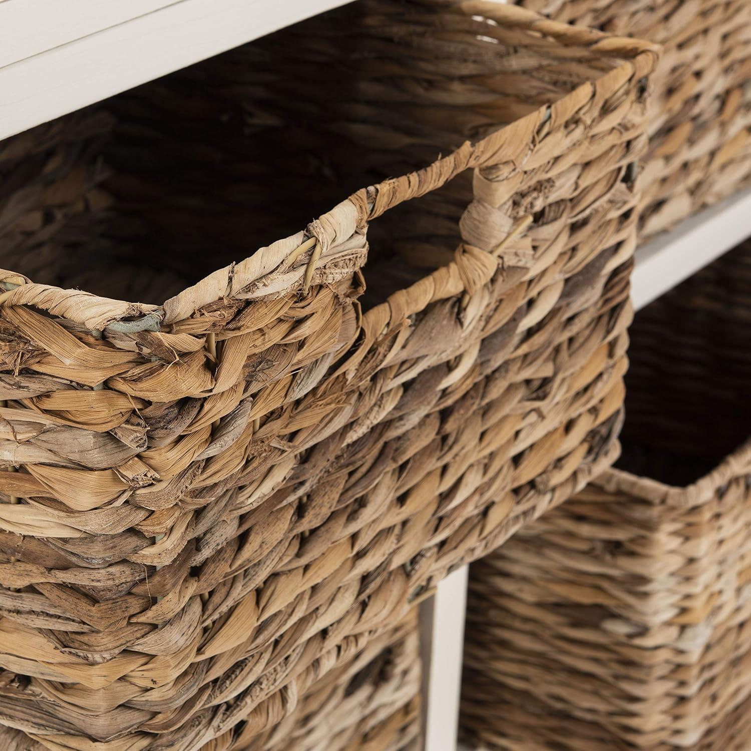 Distressed Cream Pine 6-Drawer Storage Unit with Wicker Baskets