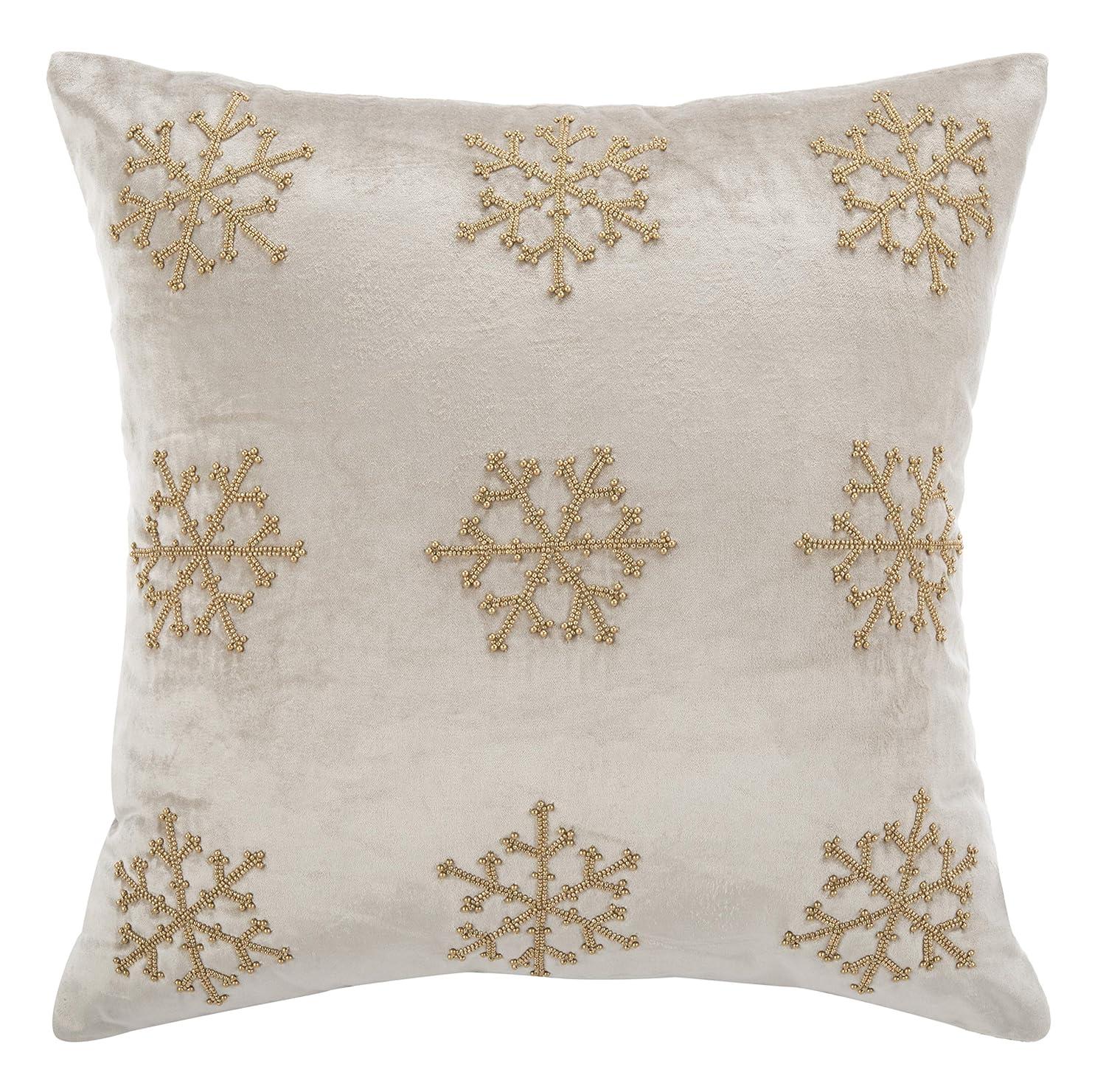Sydnee Snowflake Pillow - Beige/Gold - 12"X20" - Safavieh