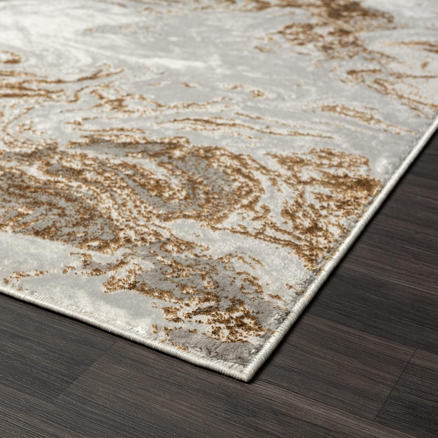 Gray and Gold Abstract Marble Swirl 8' x 10' Area Rug