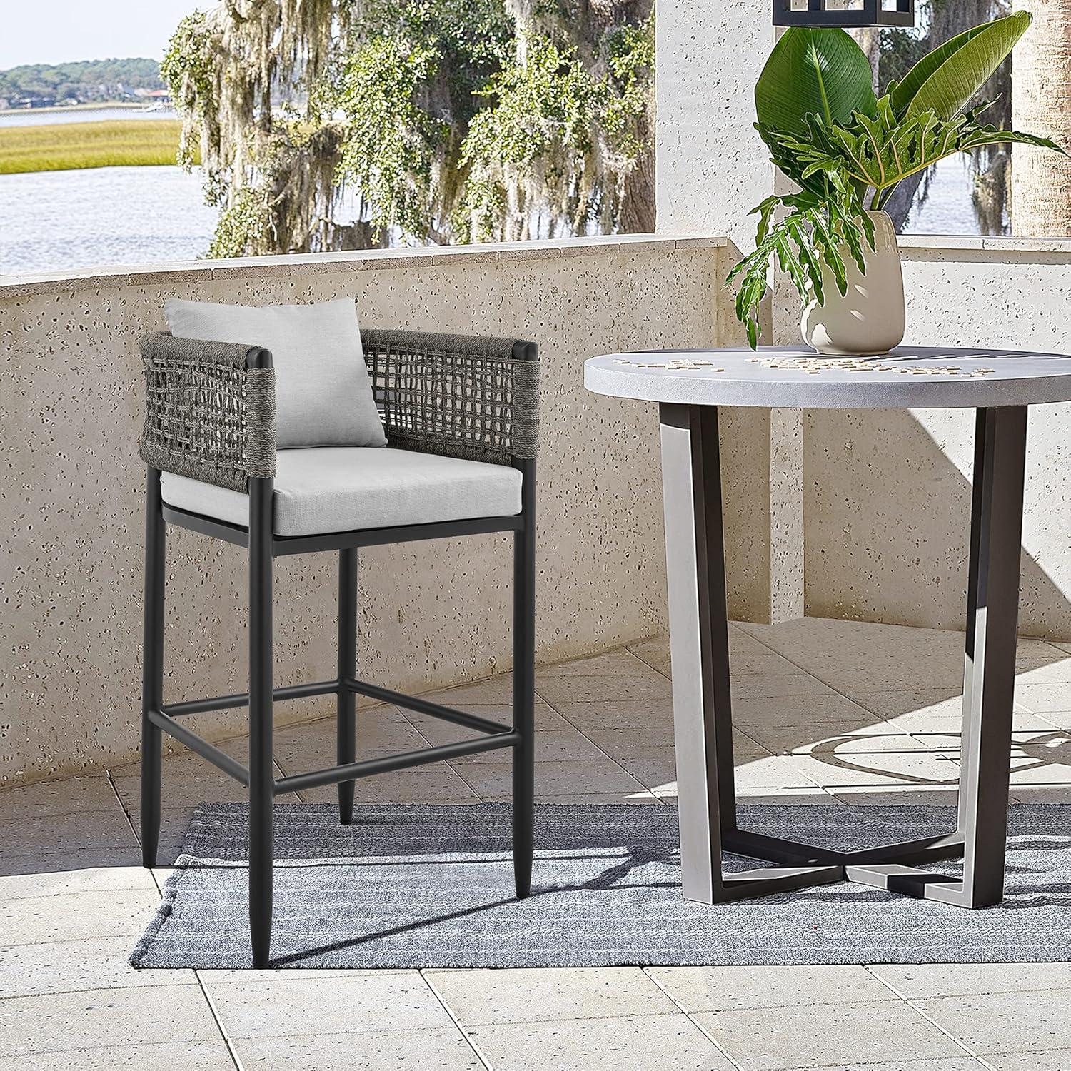 Felicia Black Aluminum Outdoor Counter Chair with Gray Cushions