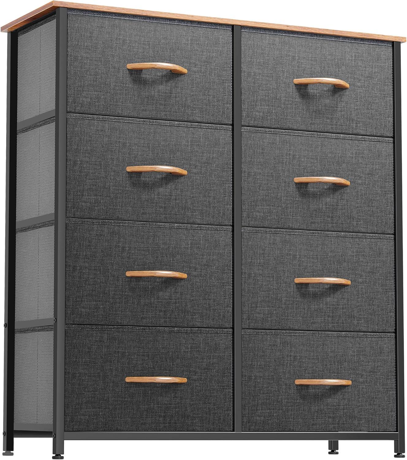 8-Drawer Fabric Dresser with Sturdy Steel Frame and Wooden Top, Tall Double Dresser for Bedroom, Closet, or Living Room, Easy-Pull Handles for Convenient Storage