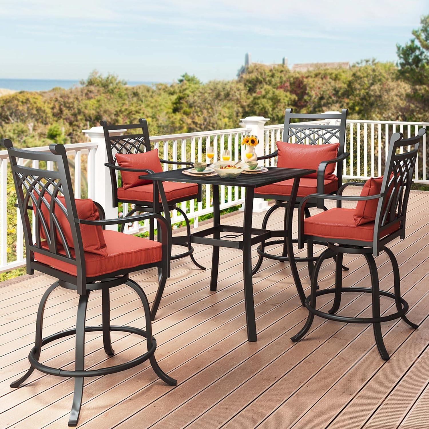 MF Studio Outdoor Swivel Bar Stools Set of 2, Patio Height Chairs with Seat and Back Cushion, Red