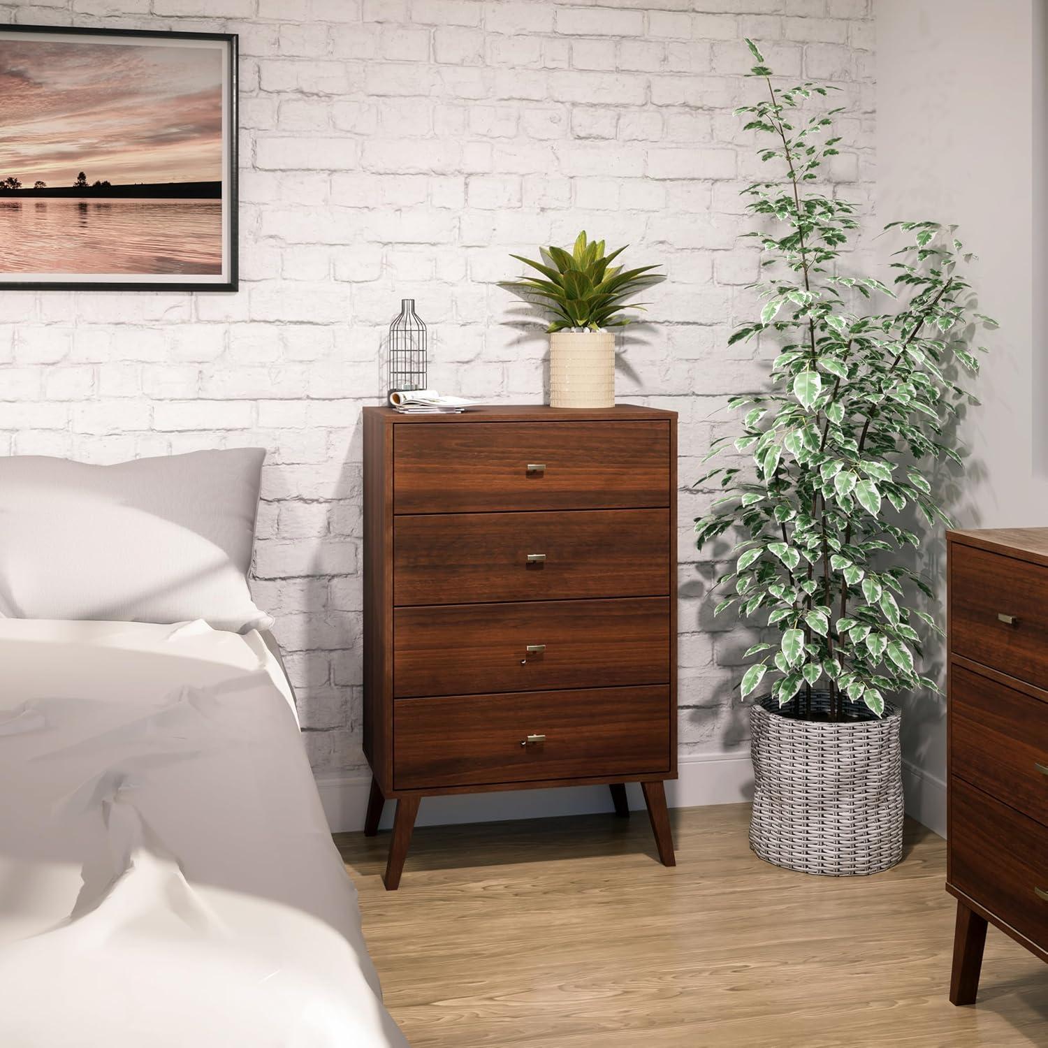 Milo Mid Century Modern 4 Drawer Chest Cherry - Prepac: Sleek Bedroom Storage Solution