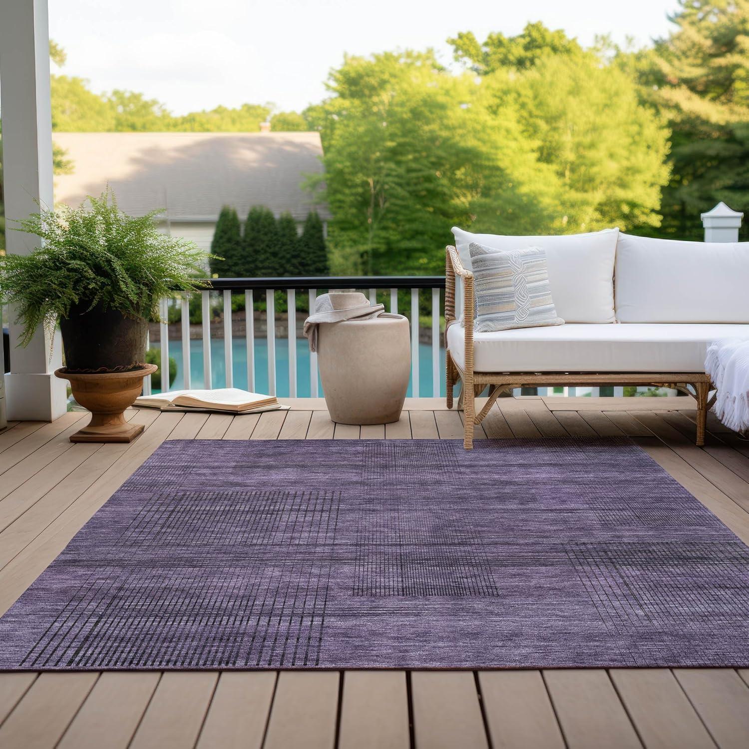 Plum Rectangular Synthetic Flat Woven Indoor/Outdoor Rug