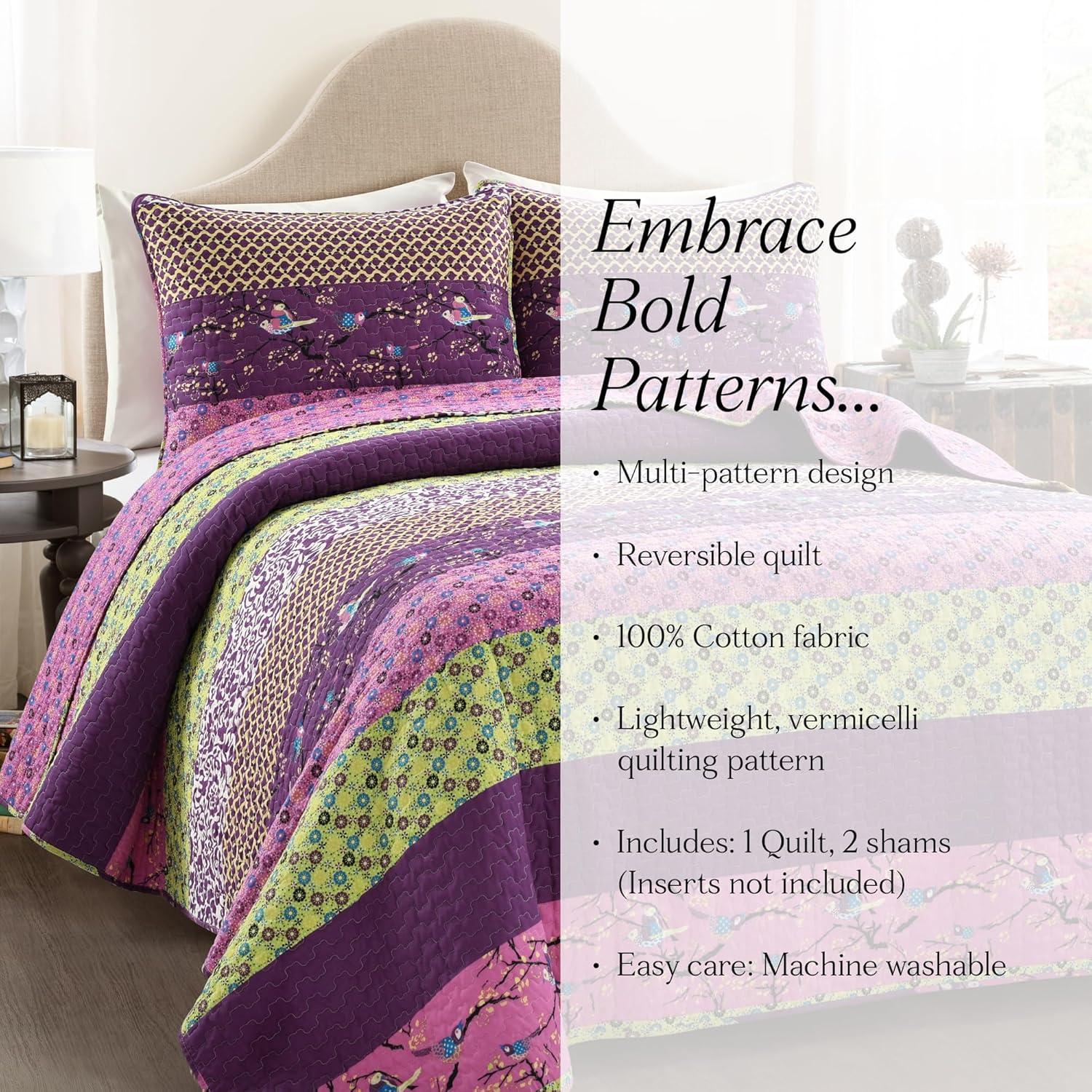 3pc King Royal Empire Quilt Set Plum - Lush Décor: Reversible Bedspread, OEKO-TEX Certified