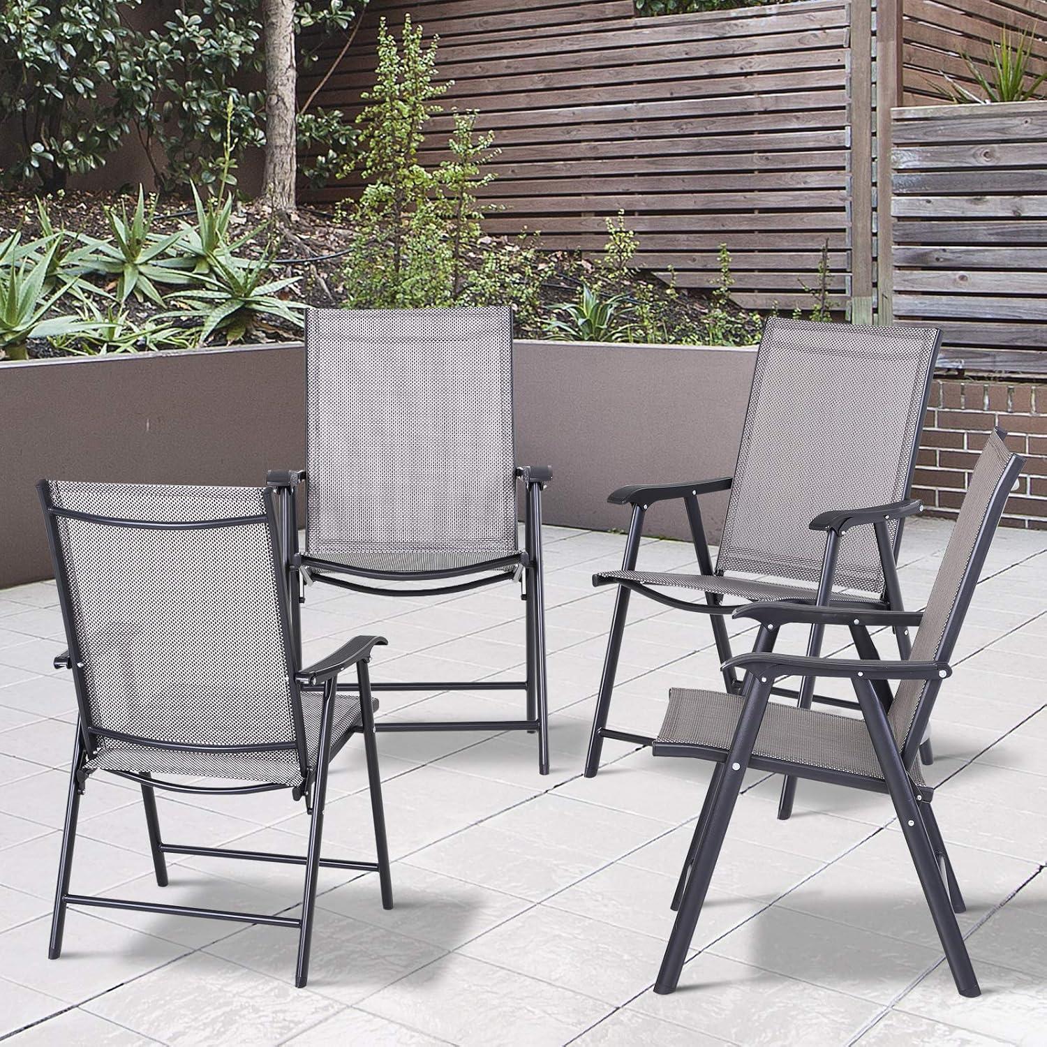 Gray Steel Folding Dining Chairs with Armrests, Set of 4