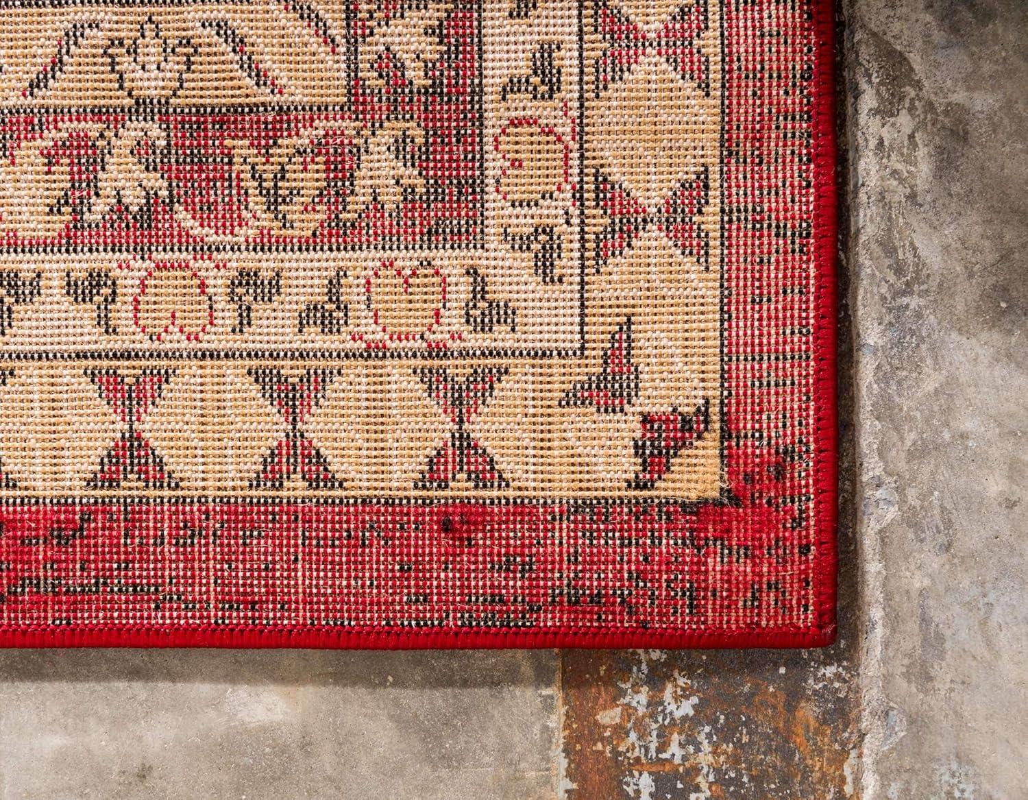 Handmade Red Synthetic Rectangular Stain-resistant Rug