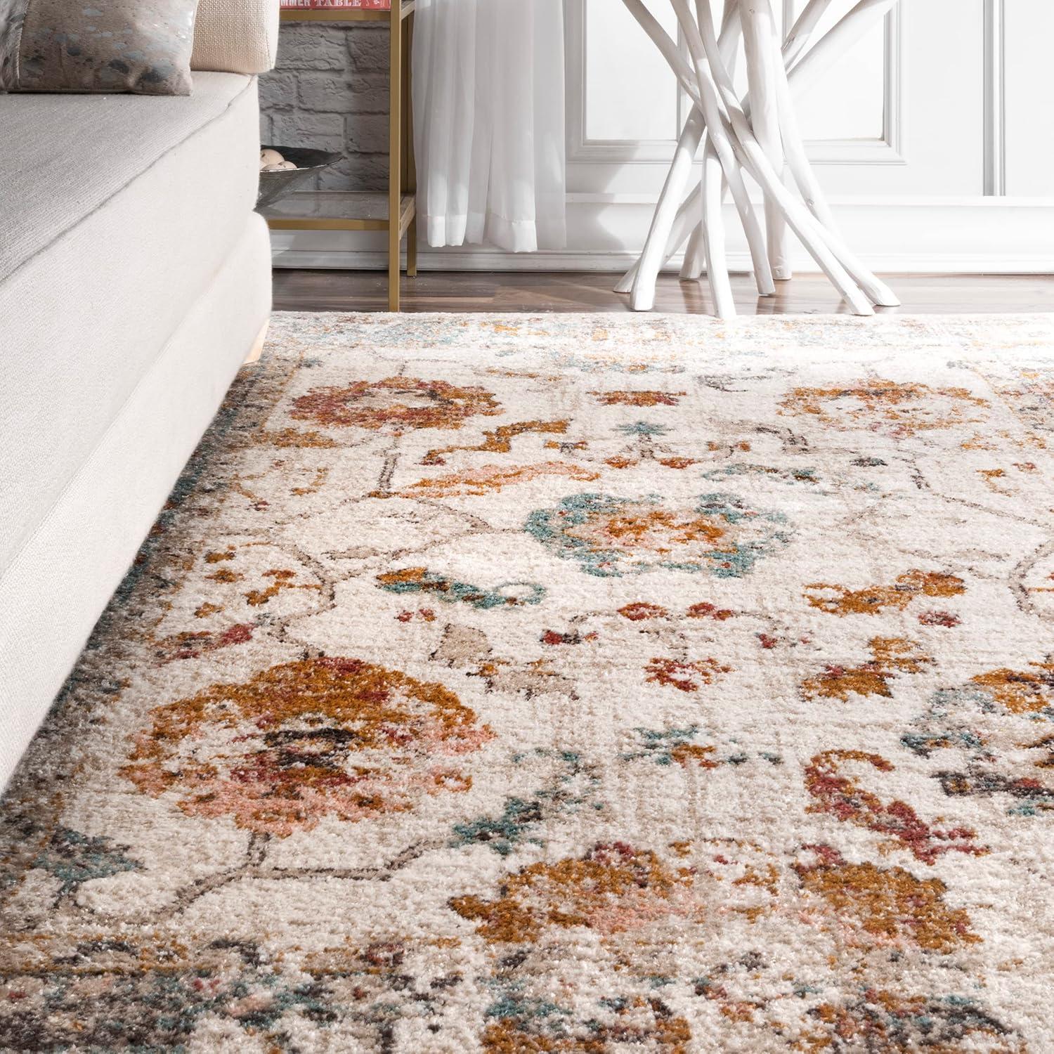 Reversible Multicolor Floral Synthetic 6'7" Square Area Rug