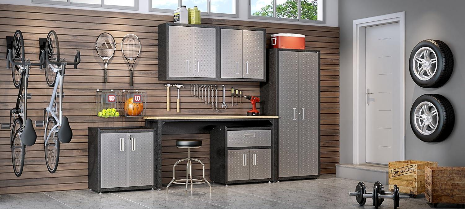 Manhattan Comfort Fortress Floating Garage Storage Cabinet, Black/Grey
