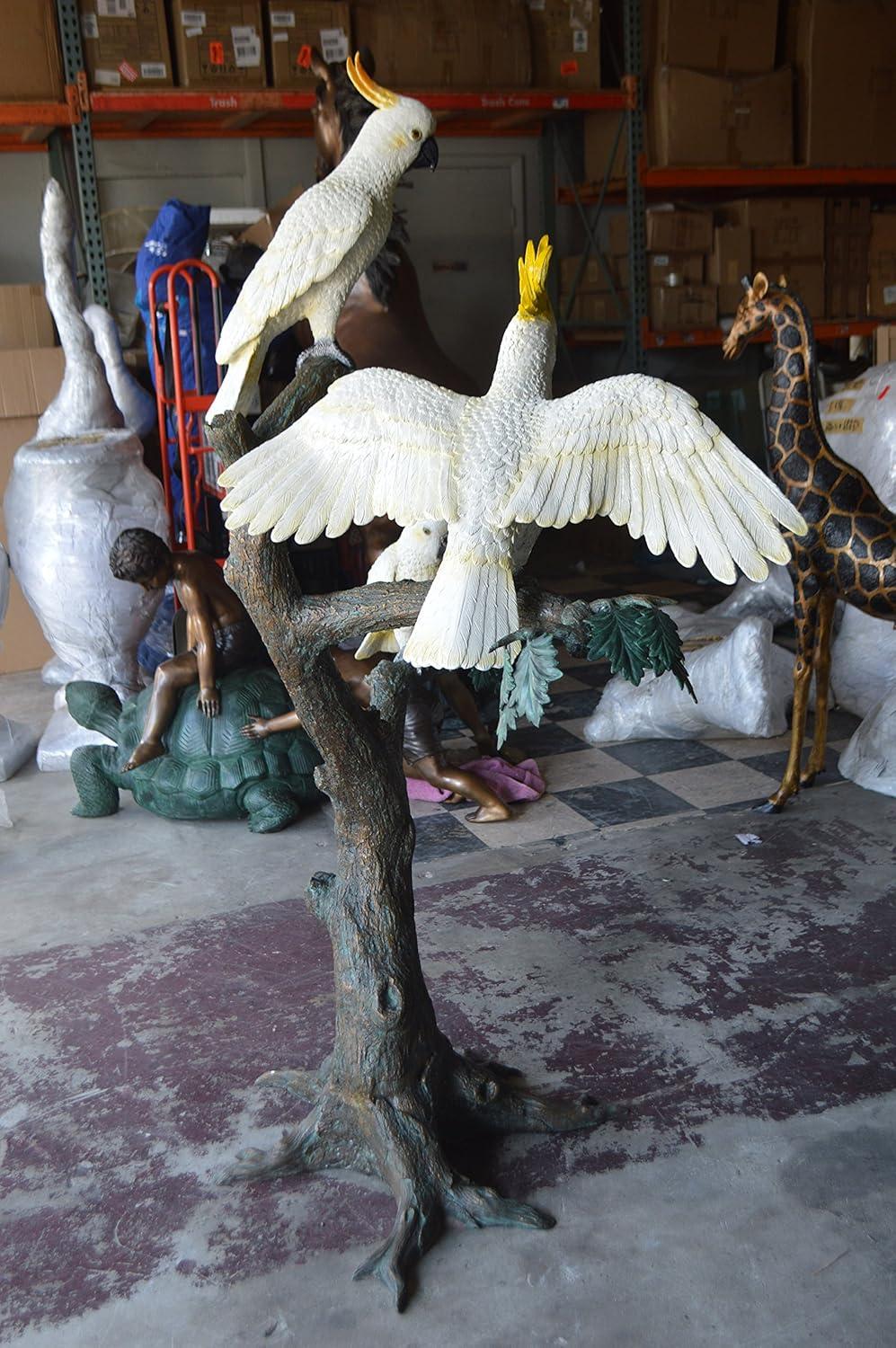 Nifao Statues Three Cockatoo on a Tree Bronze Statue -  Size: 55"L x 34"W x 68"H.