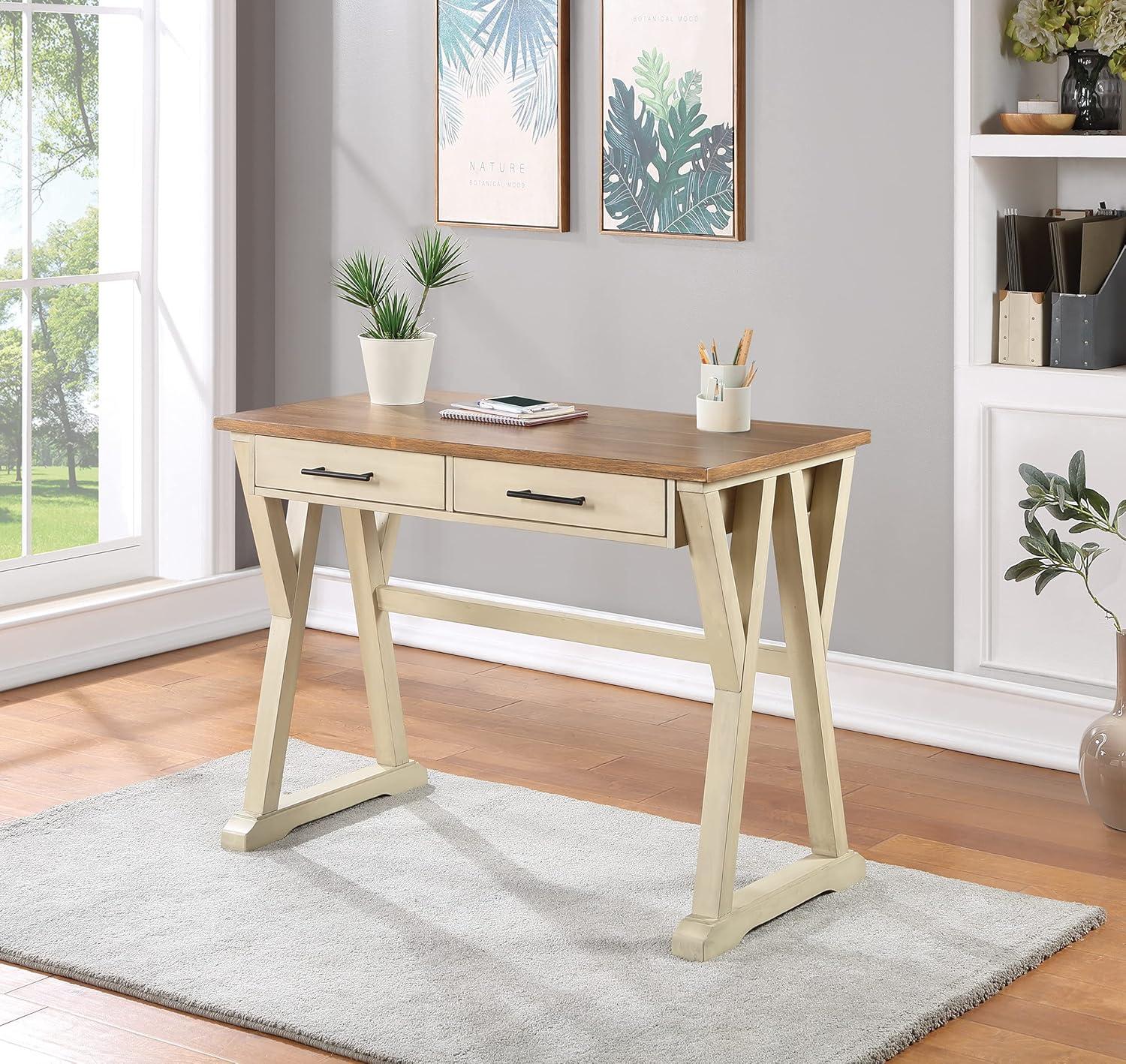 Jericho Rustic Writing Desk w/ Drawers  in Antique White in Engineered Wood