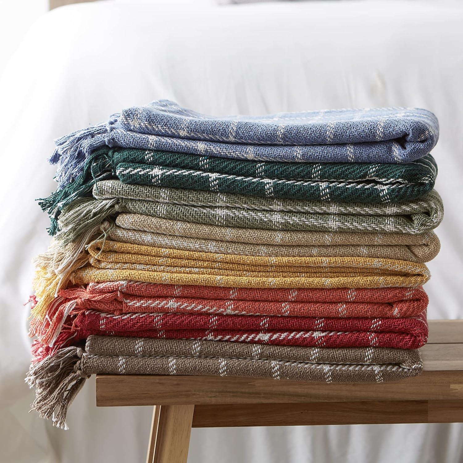 Vintage Linen Checked Plaid Throw