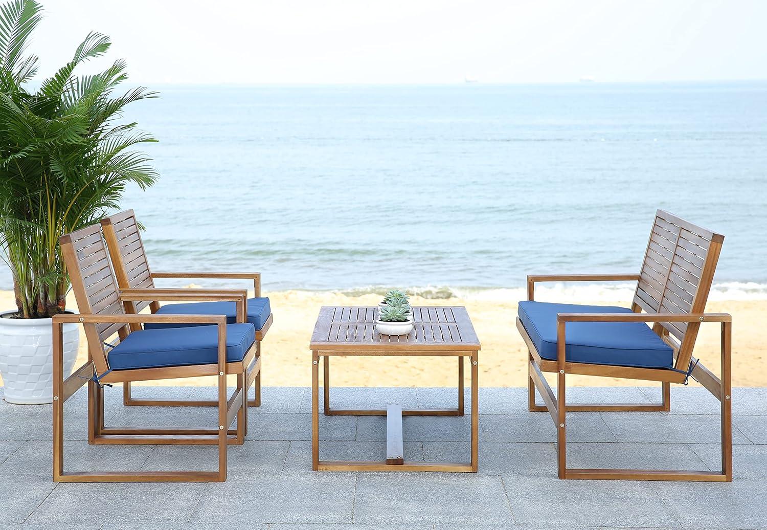 Ozark 4 Piece Set - Indoor/Outdoor - FOX6007 - Natural/Navy - Safavieh