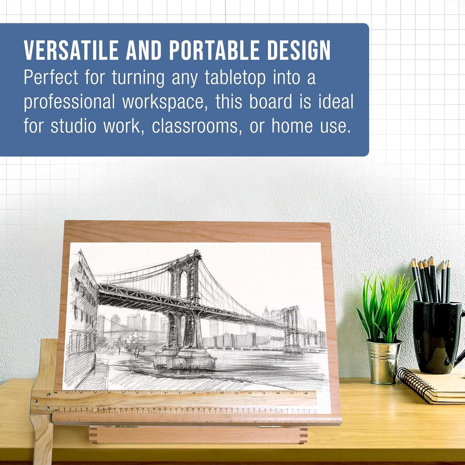 US Art Supply "Sketch Master" Adjustable Wood Artist Drawing & Sketching Board