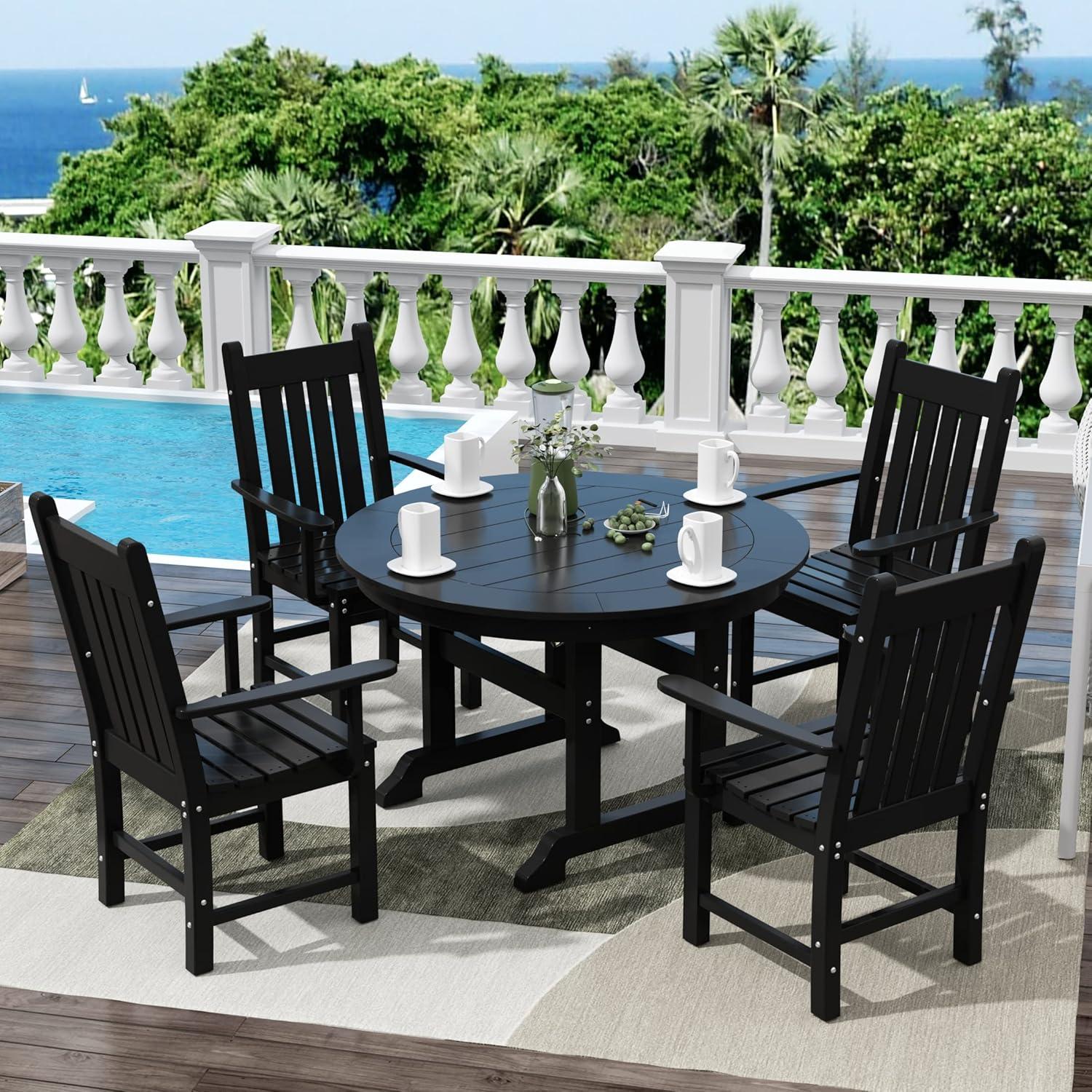 Black HDPE Outdoor Dining Armchair with Semi-Gloss Finish