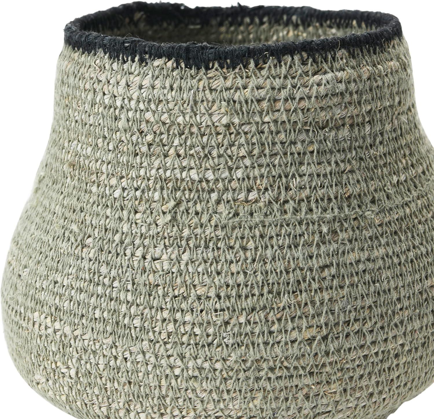 Storied Home Hand-Woven Seagrass Basket, Grey & Black