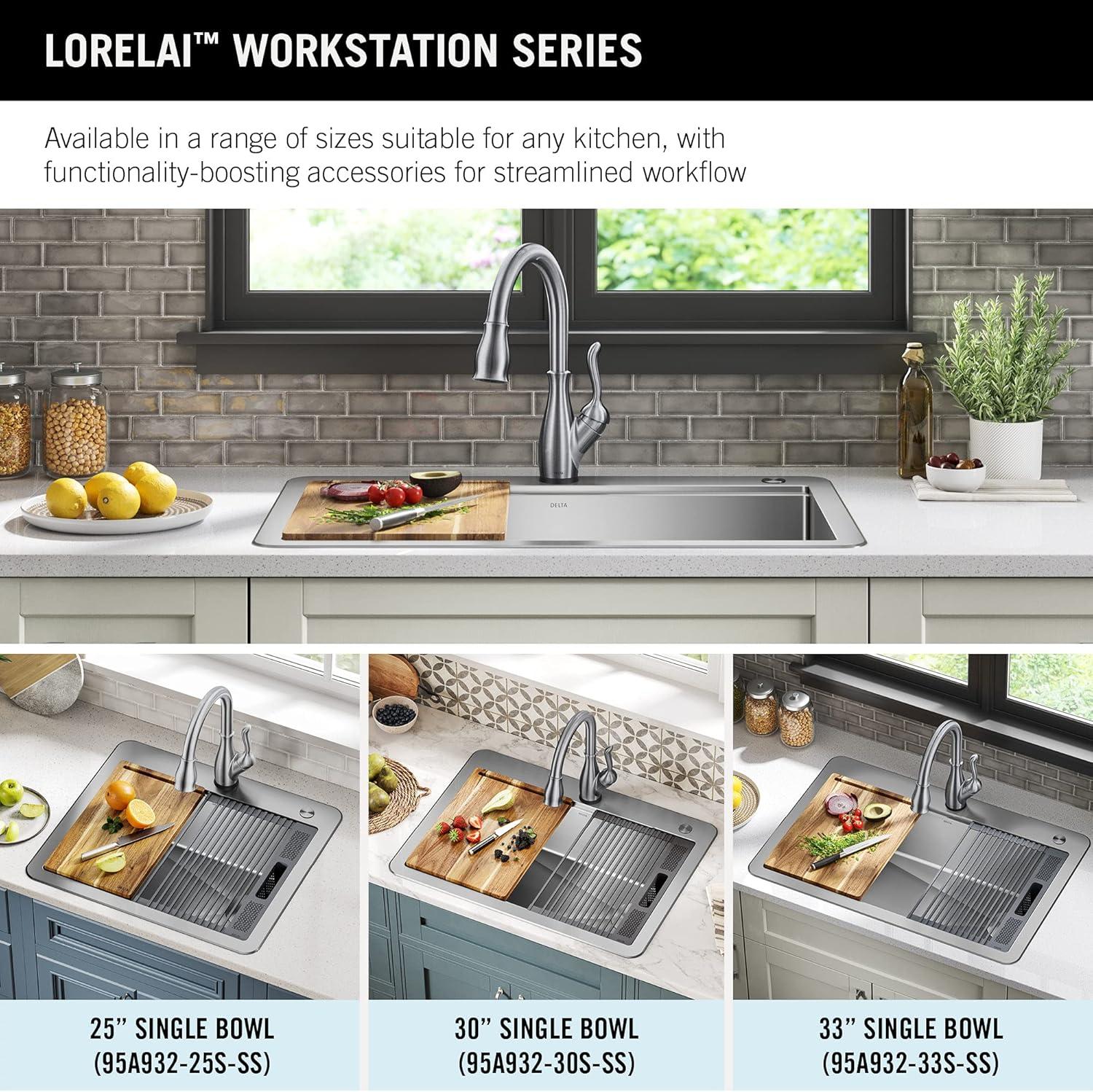 Delta Lorelai™ 25" L Workstation Kitchen Sink Drop-In Top Mount 16 Gauge Stainless Steel Single Bowl